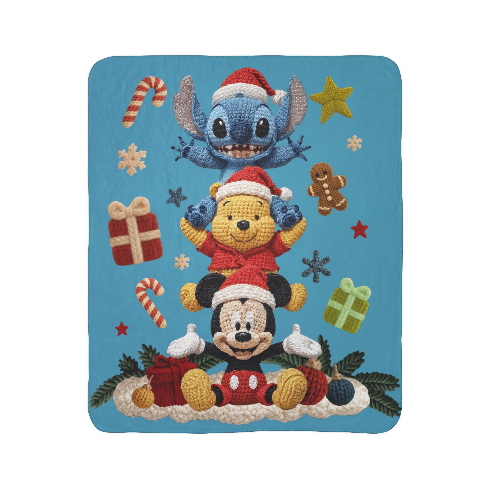 Winter Wonderland Cartoon Fleece Blanket Disney Holiday Plush Stack Fleece Sherpa Blanket  Mickey, Winnie & Stitch Christmas Throw