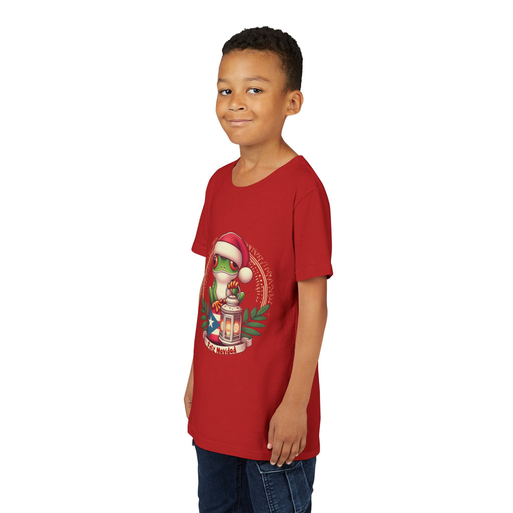 Kids Tee Cute Frog with Puerto Rican Flag & Lantern (Feliz Navidad)