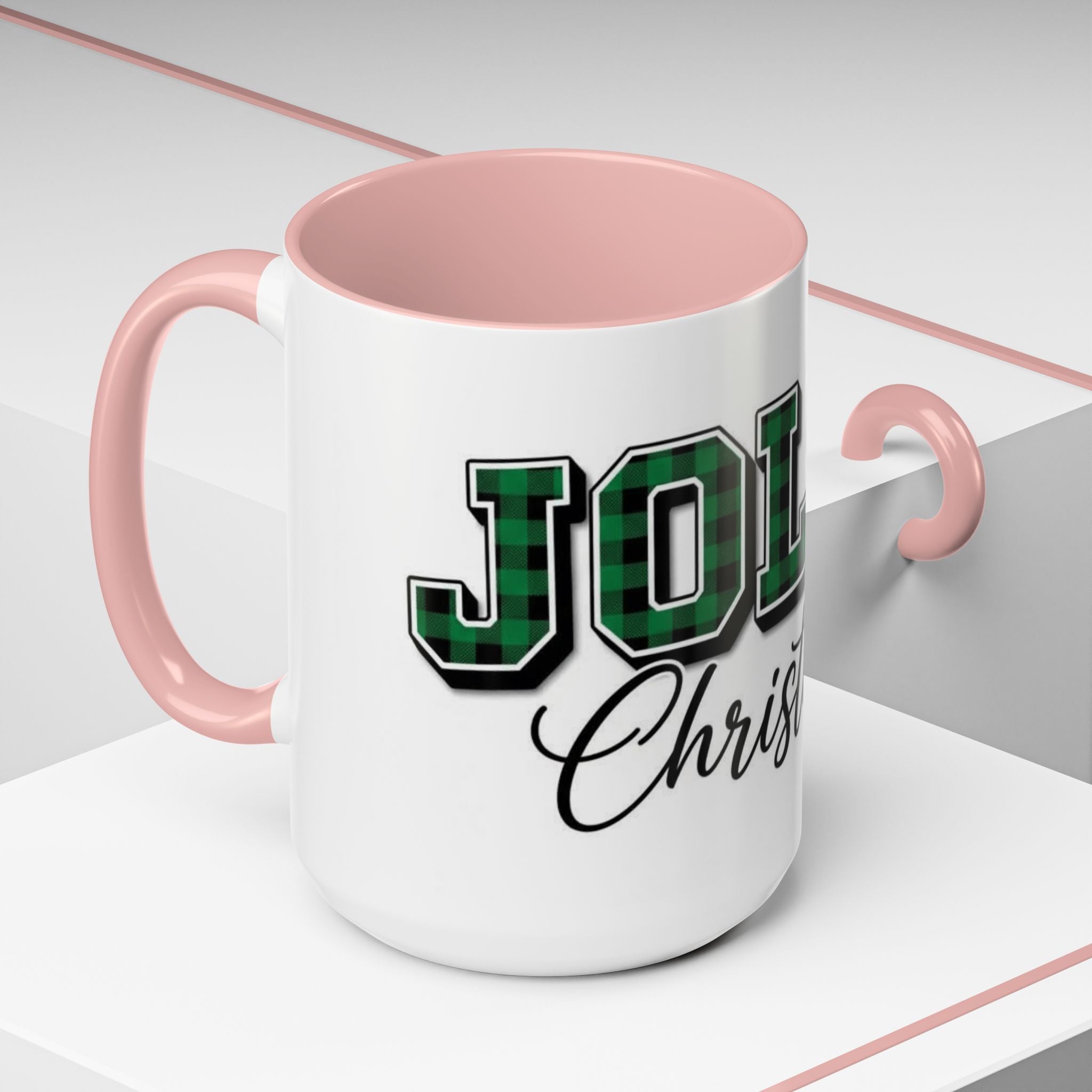 Holly Christmas Accent Coffee Mug — Green Plaid Holiday Gift (11/15oz)
