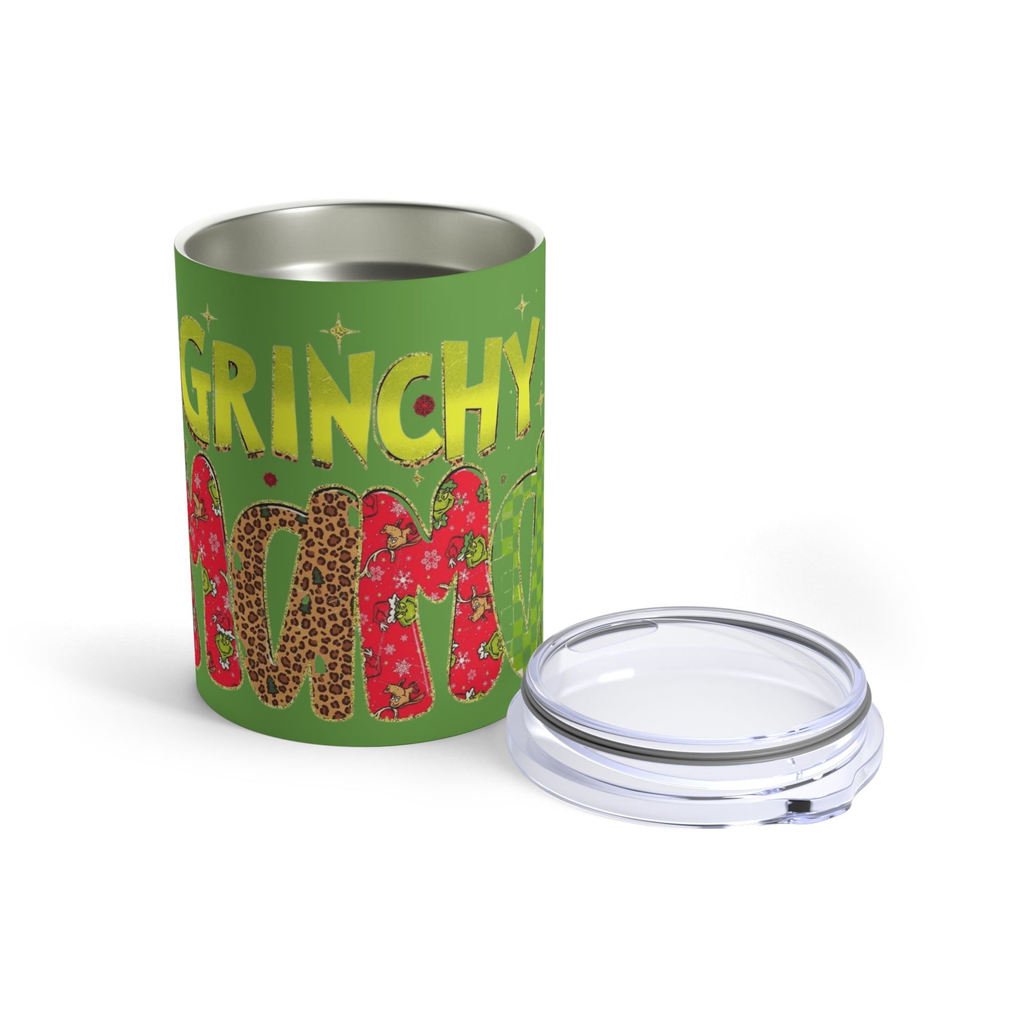 Grinchy Mama 10oz Tumbler  Holiday Leopard & Floral Christmas Drink Cup
