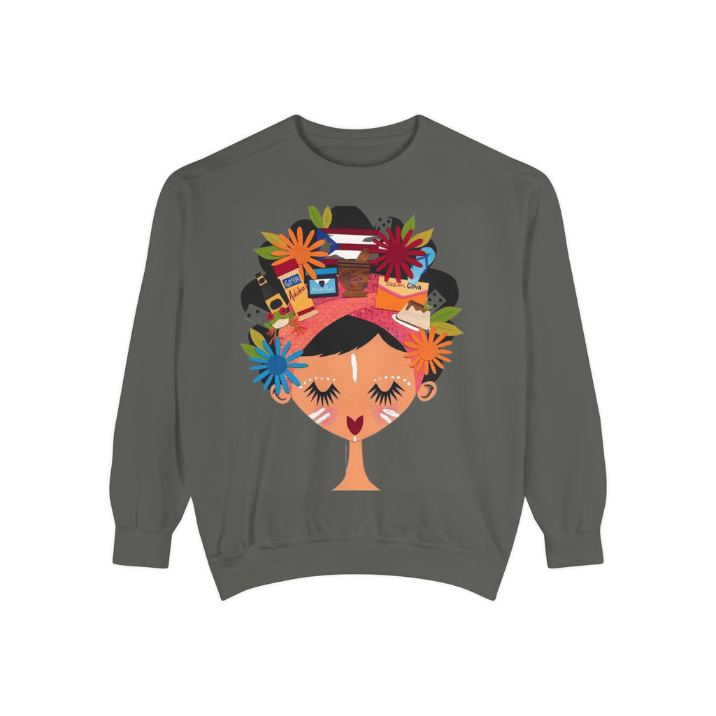 Floral Fiesta Sweatshirt — Colorful Tropical Woman Graphic Puerto Rico Navidades
