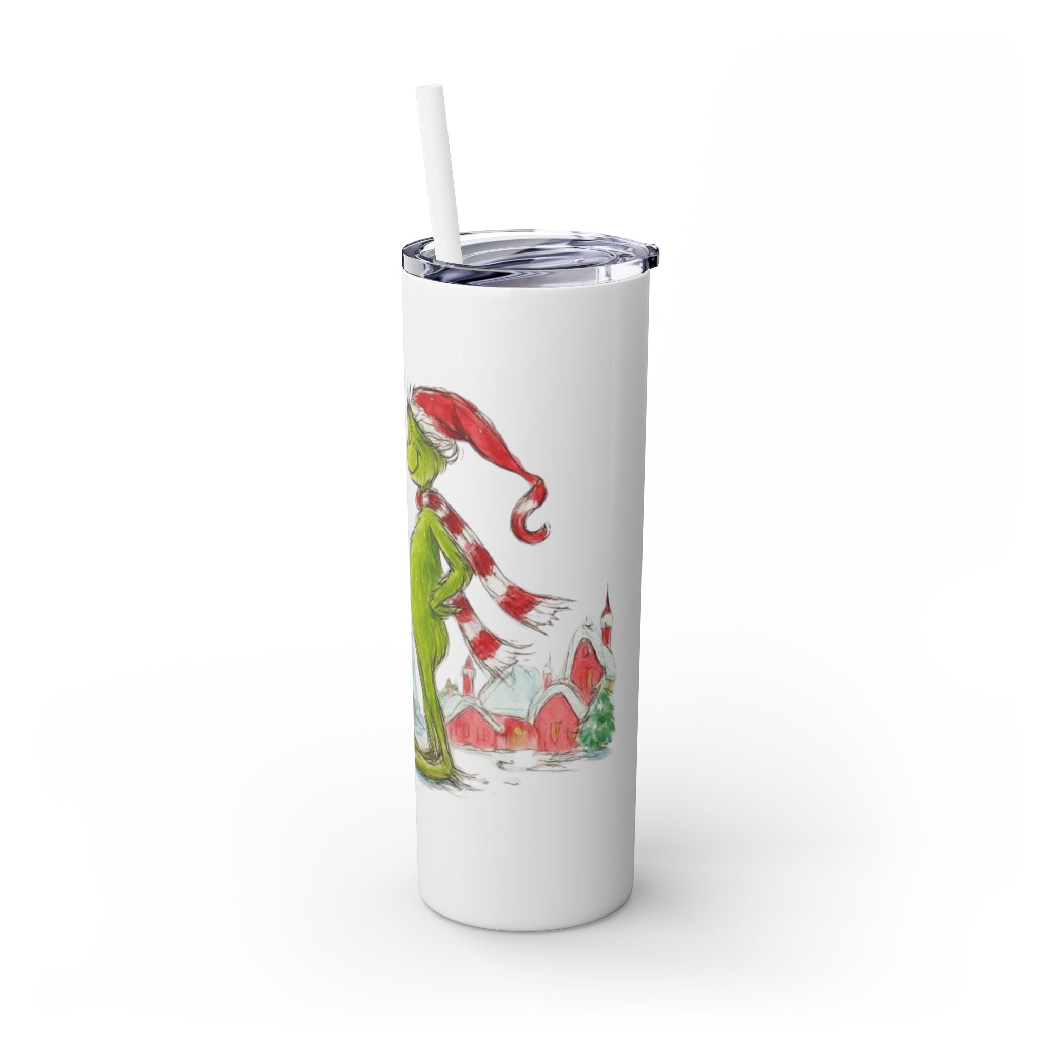 Grinch Christmas Skinny Tumbler with Straw — Dr. Seuss Holiday Quote Design, 20oz Christmas Mugs Collection