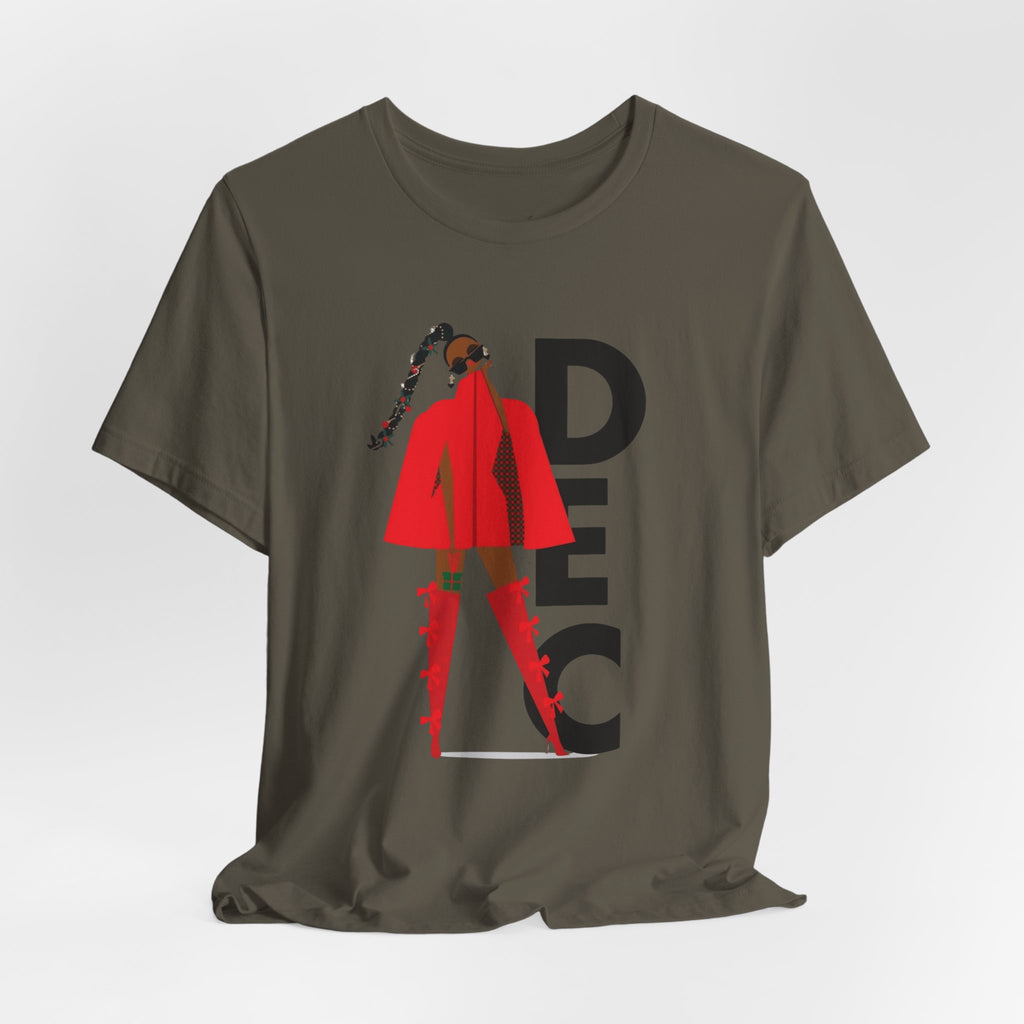 December Fashion Tee  Red Coat Model Graphic Shirt