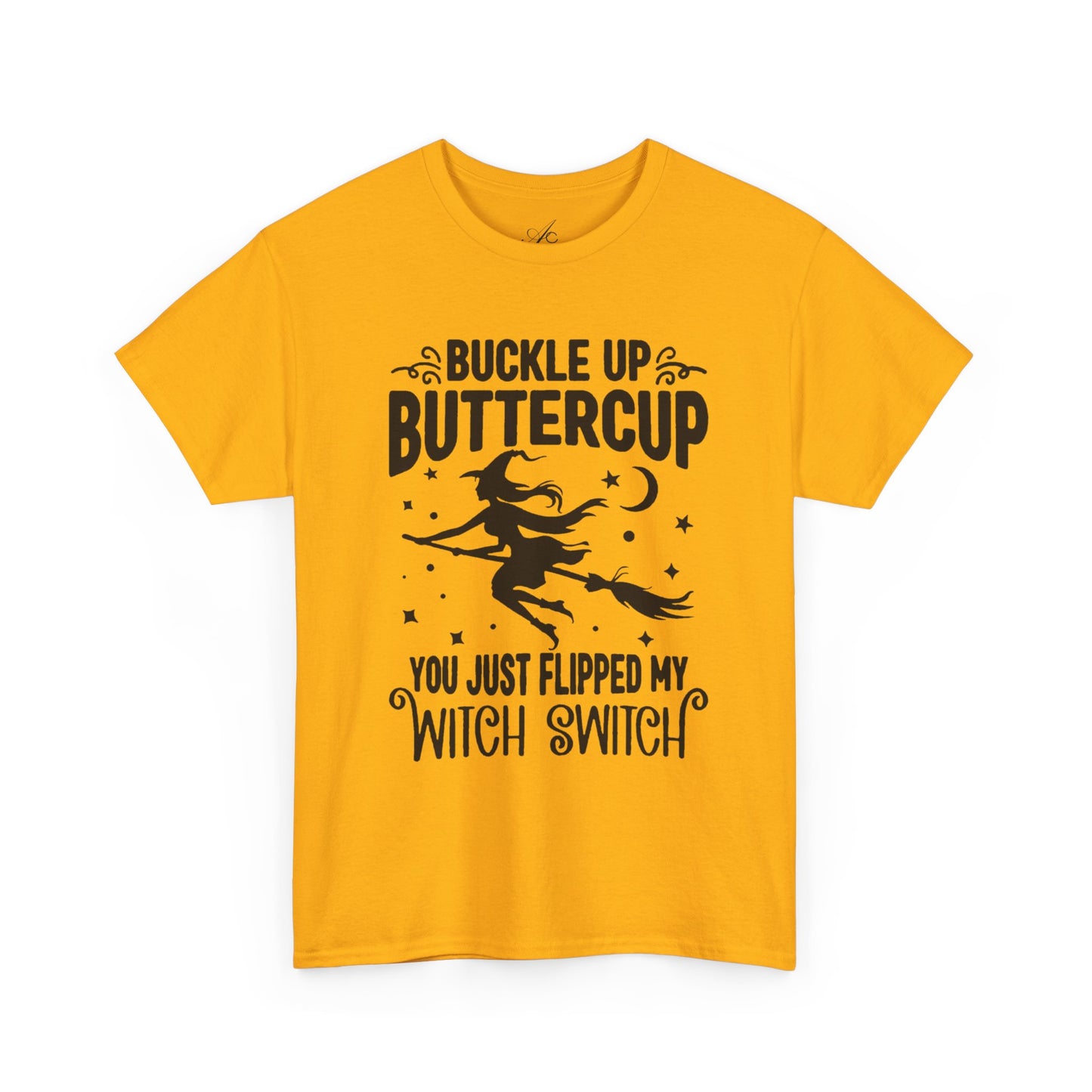 Witchy Humor Tee - Buckle Up Buttercup, Unisex Heavy Cotton Tee, Halloween Shirt, Casual Wear, Gift for Her, Funny T-Shirt