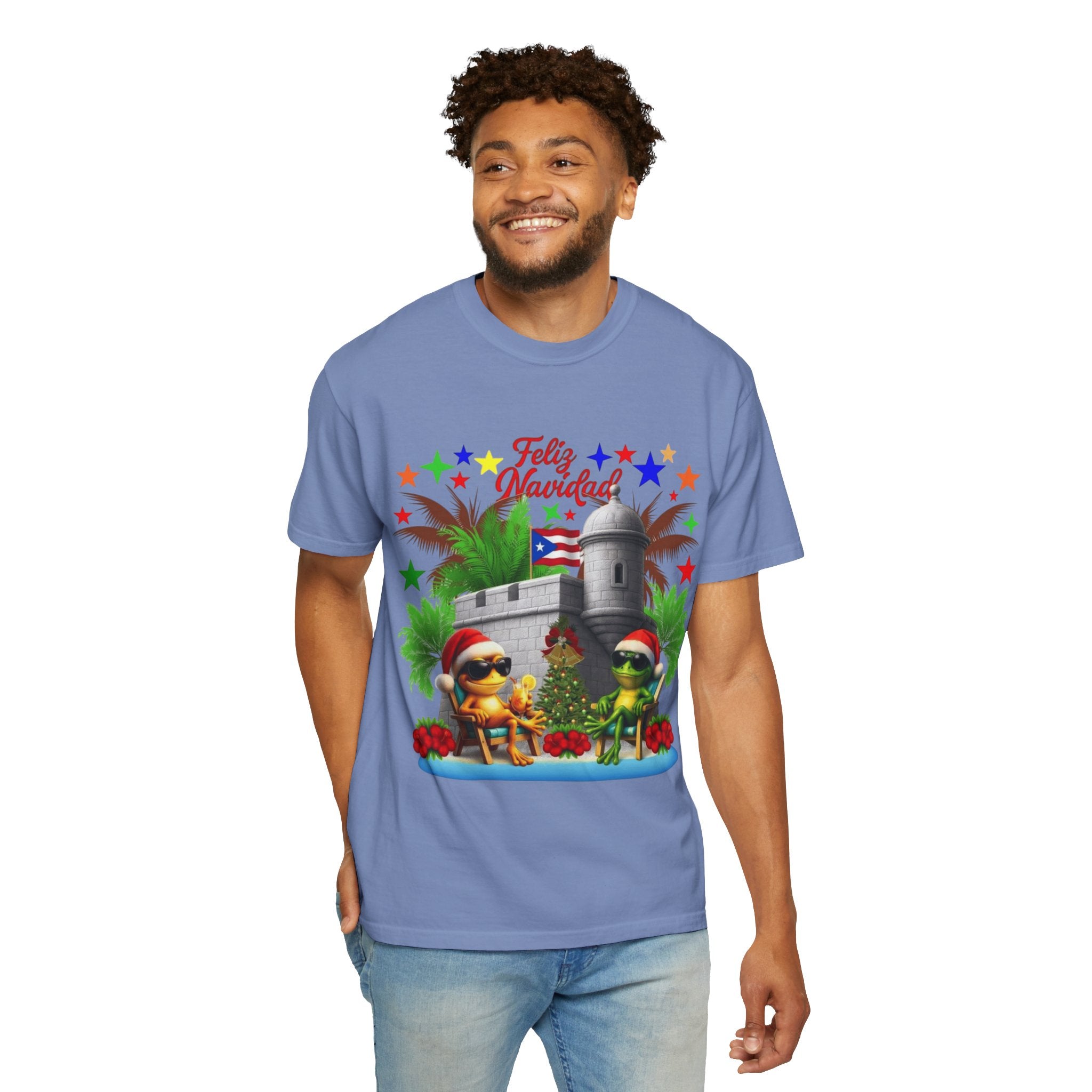 Feliz Navidad Puerto Rico T-Shirt  Castillo & Coquí Holiday Tee Puerto Rico Navidades