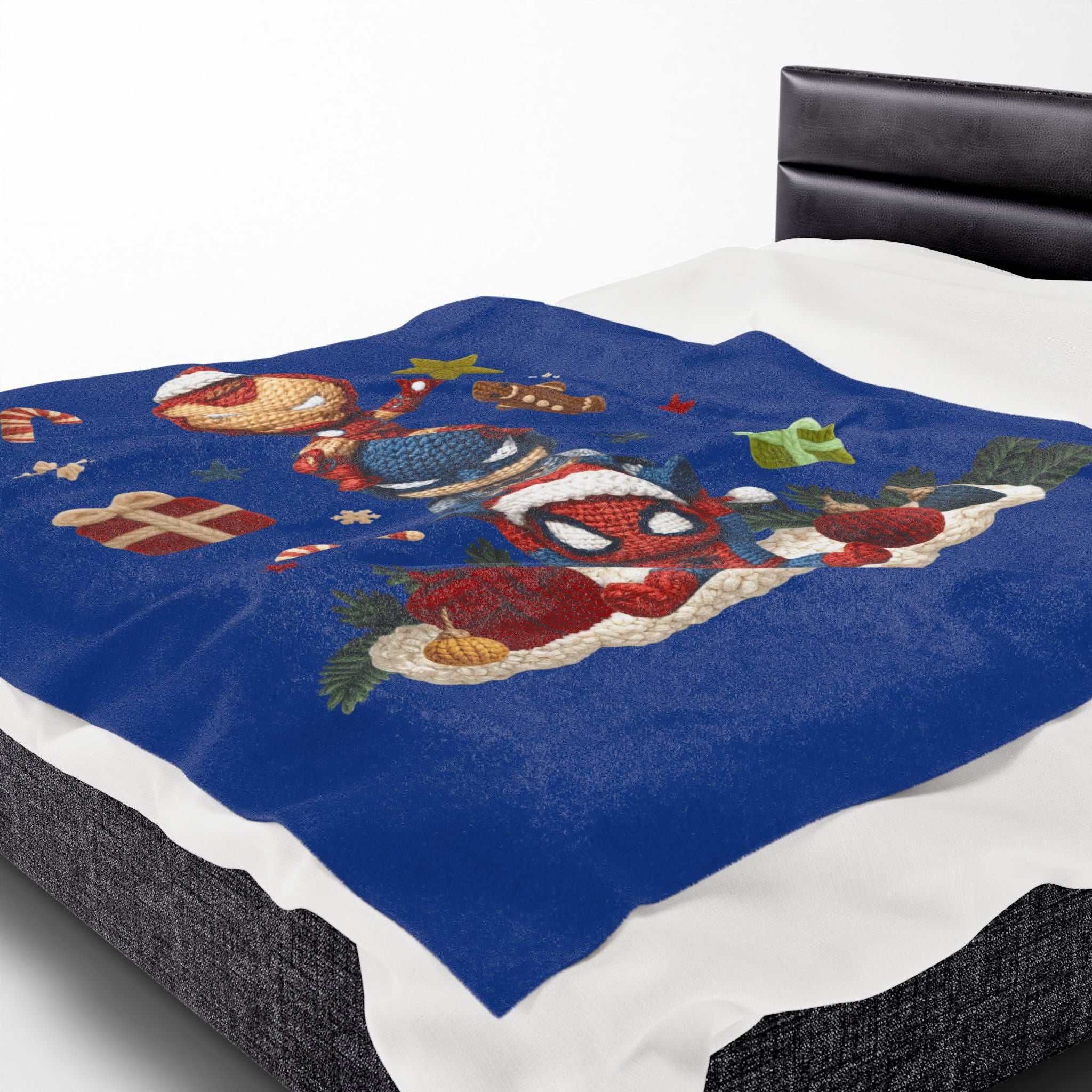 Plush Holiday Marvel Blanket — Cute Iron Man, Captain America & Spider-Man Stack with Christmas Gifts