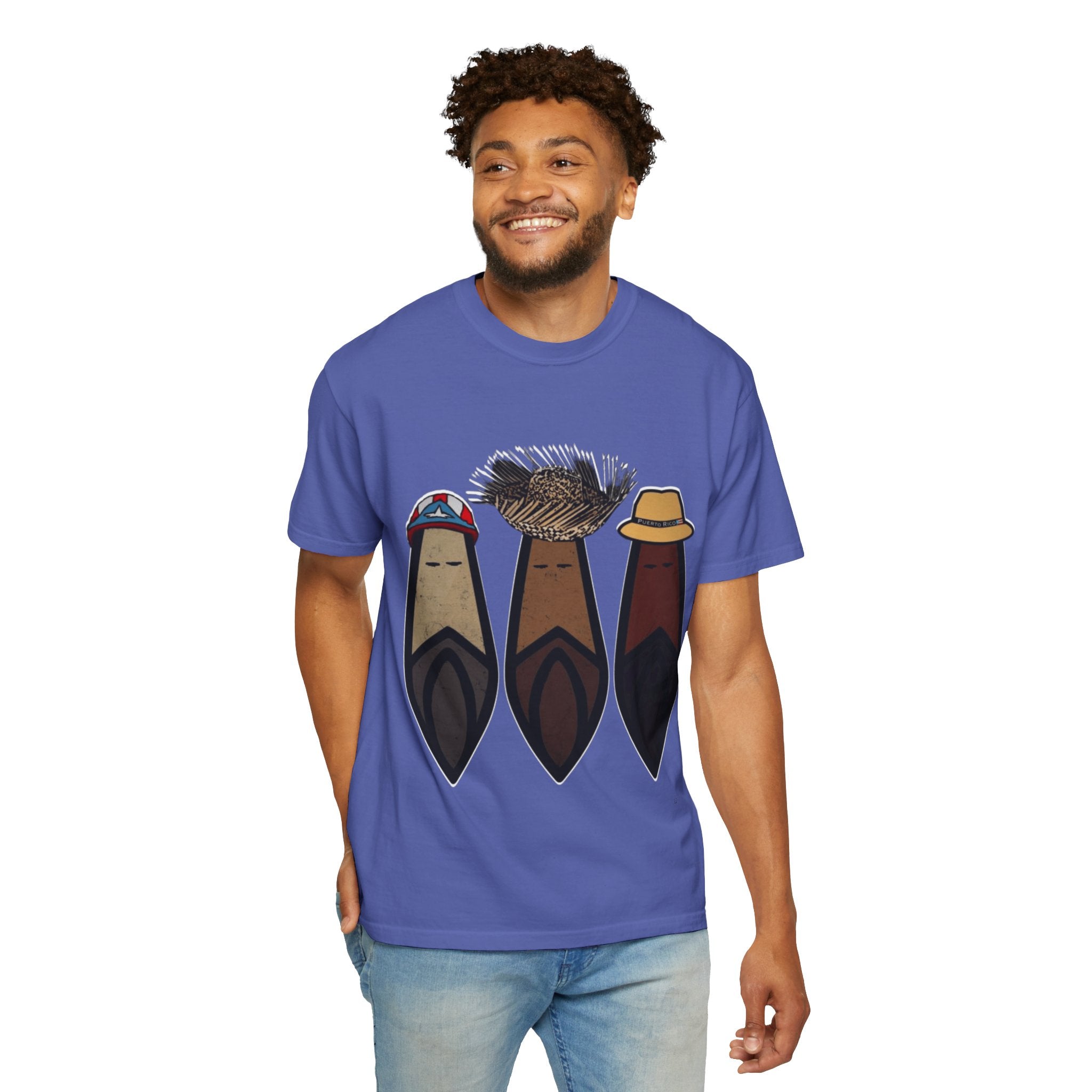 Puerto Rican Batey Cabin T-Shirt  Three Masks & Rustic House Graphic Tee Puerto Rico Navidades