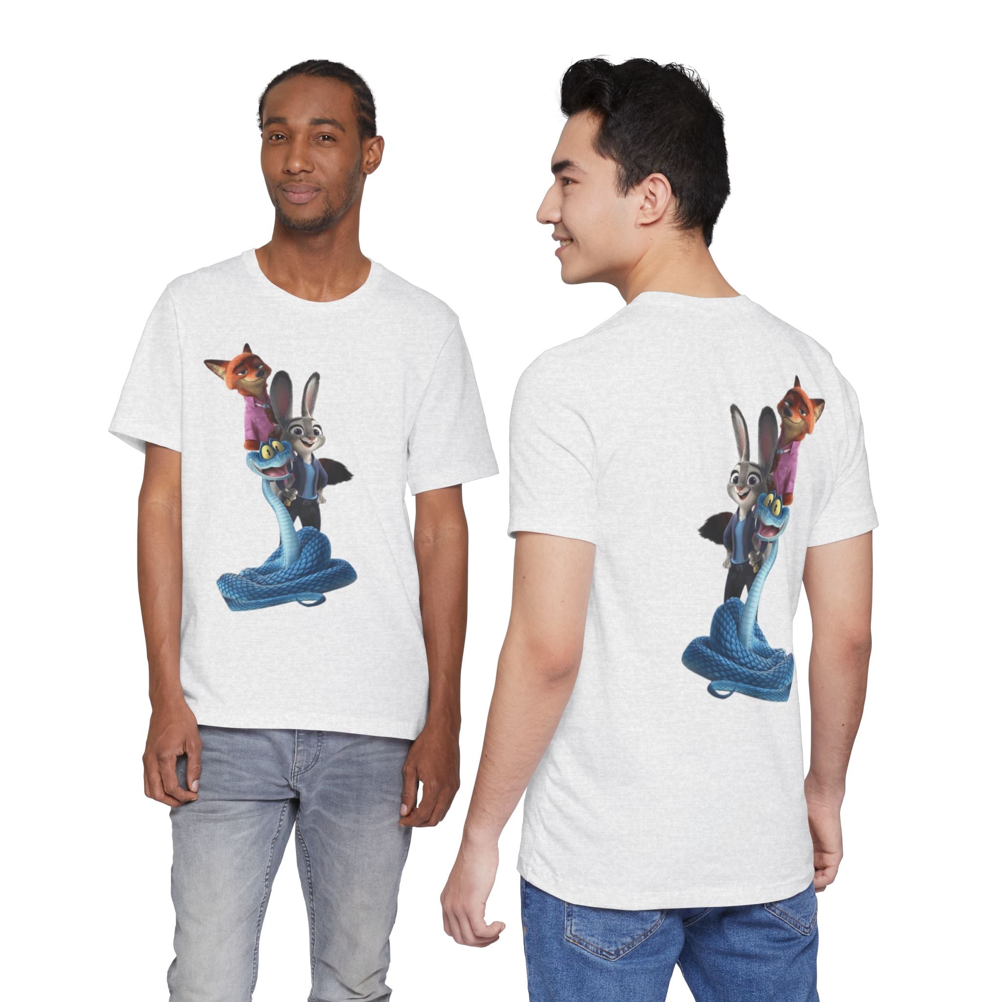 Animated Character Tee — Cute Fox & Bunny Stack Graphic T-Shirt  cartoon-style Christmas artwork