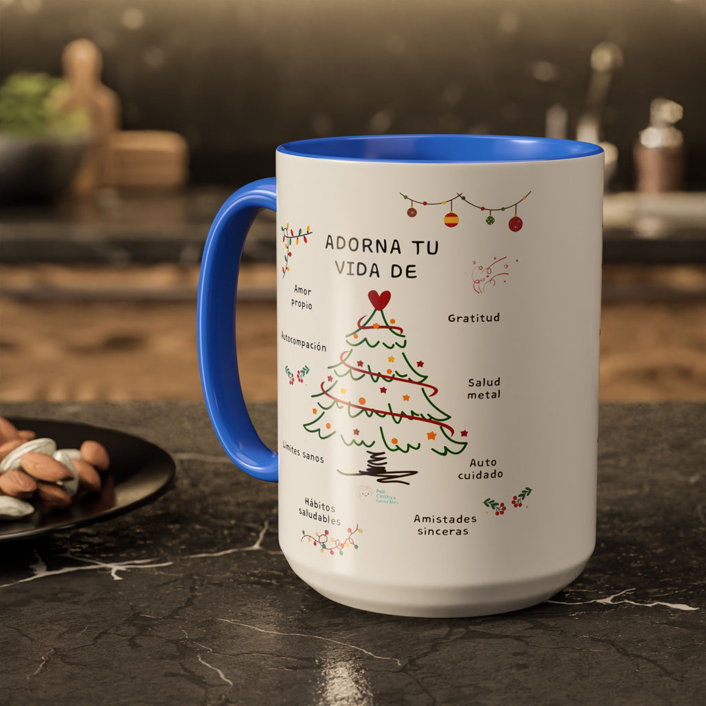 Mug — 'Adorna Tu Vida' Christmas Tree Spanish Holiday Coffee Mug (11oz/15oz)