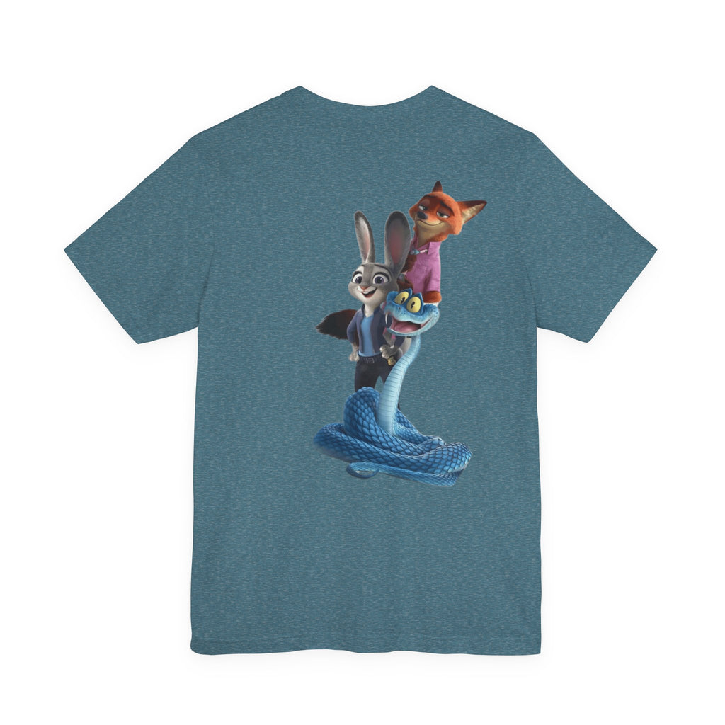 Animated Character Tee — Cute Fox & Bunny Stack Graphic T-Shirt  cartoon-style Christmas artwork