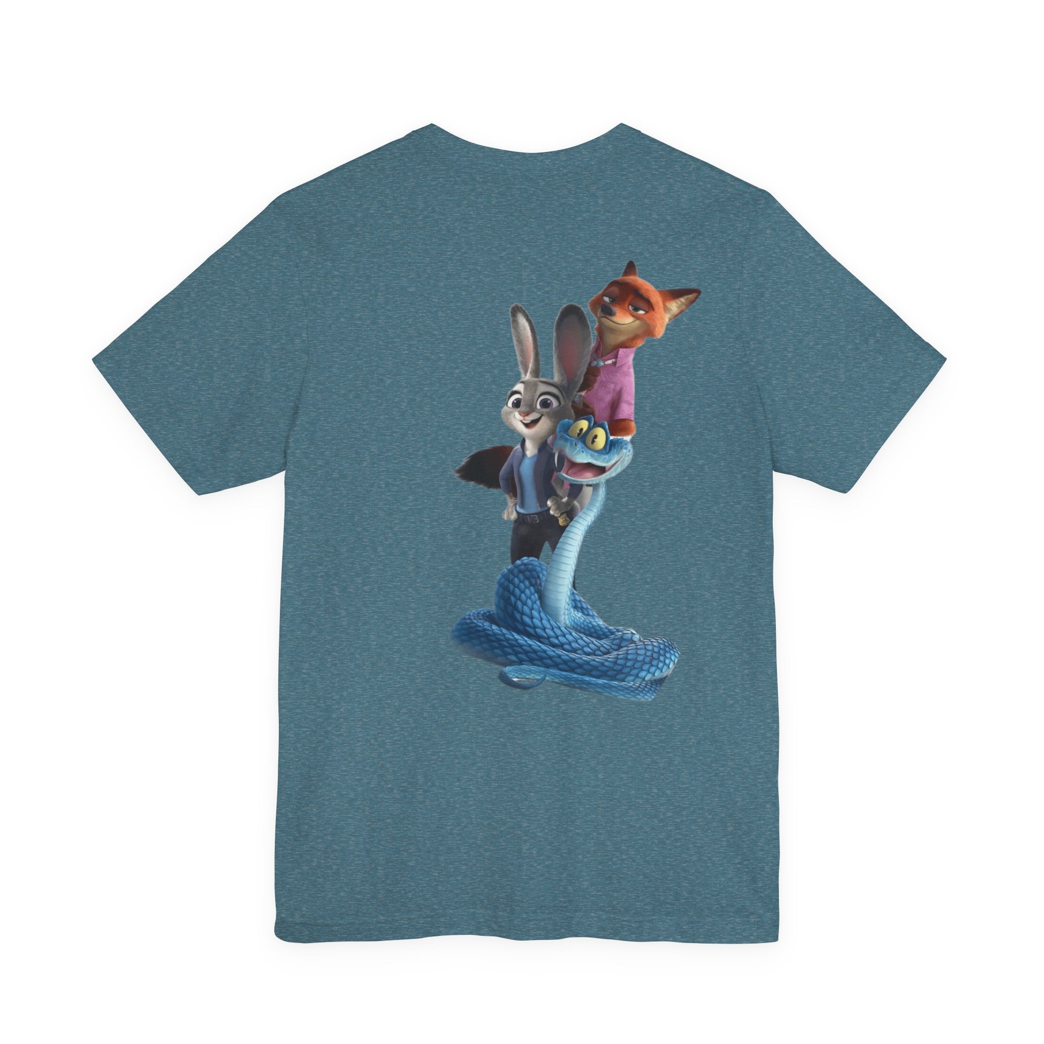 Animated Character Tee — Cute Fox & Bunny Stack Graphic T-Shirt  cartoon-style Christmas artwork