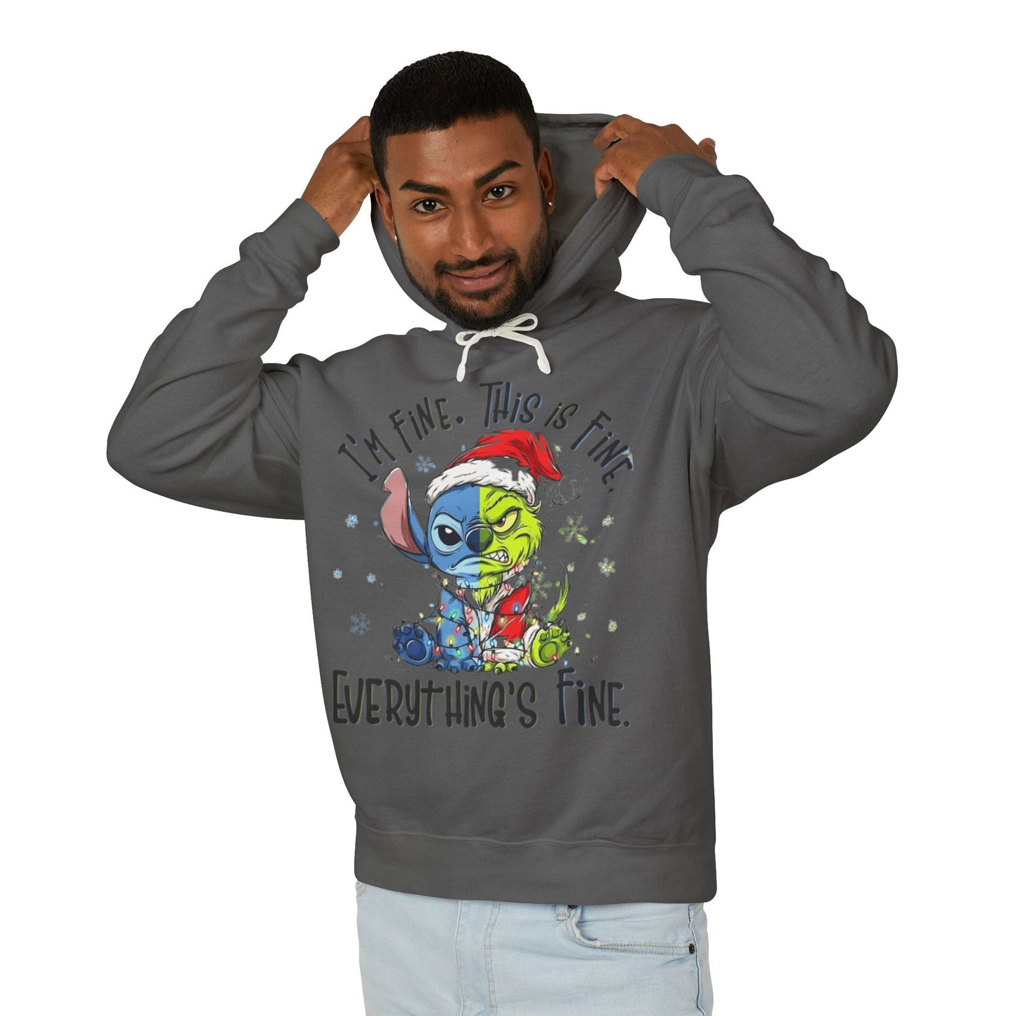 I'm Fine This Is Fine Hoodie  Funny Christmas Stitch Pullover Cartoon Christmas T-shirts and Sweaters