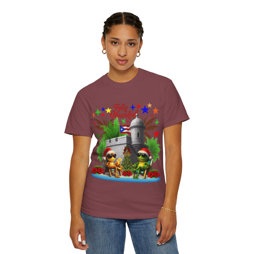 Feliz Navidad Puerto Rico T-Shirt  Castillo & Coquí Holiday Tee Puerto Rico Navidades