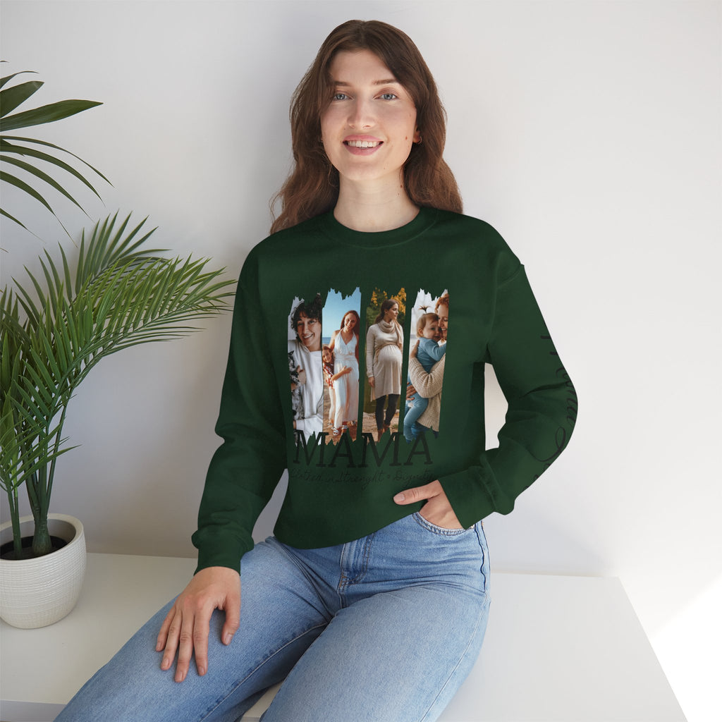 Mama Photo Collage Sweatshirt — "MAMA: clothed in strength & dignity" Sleeve Script