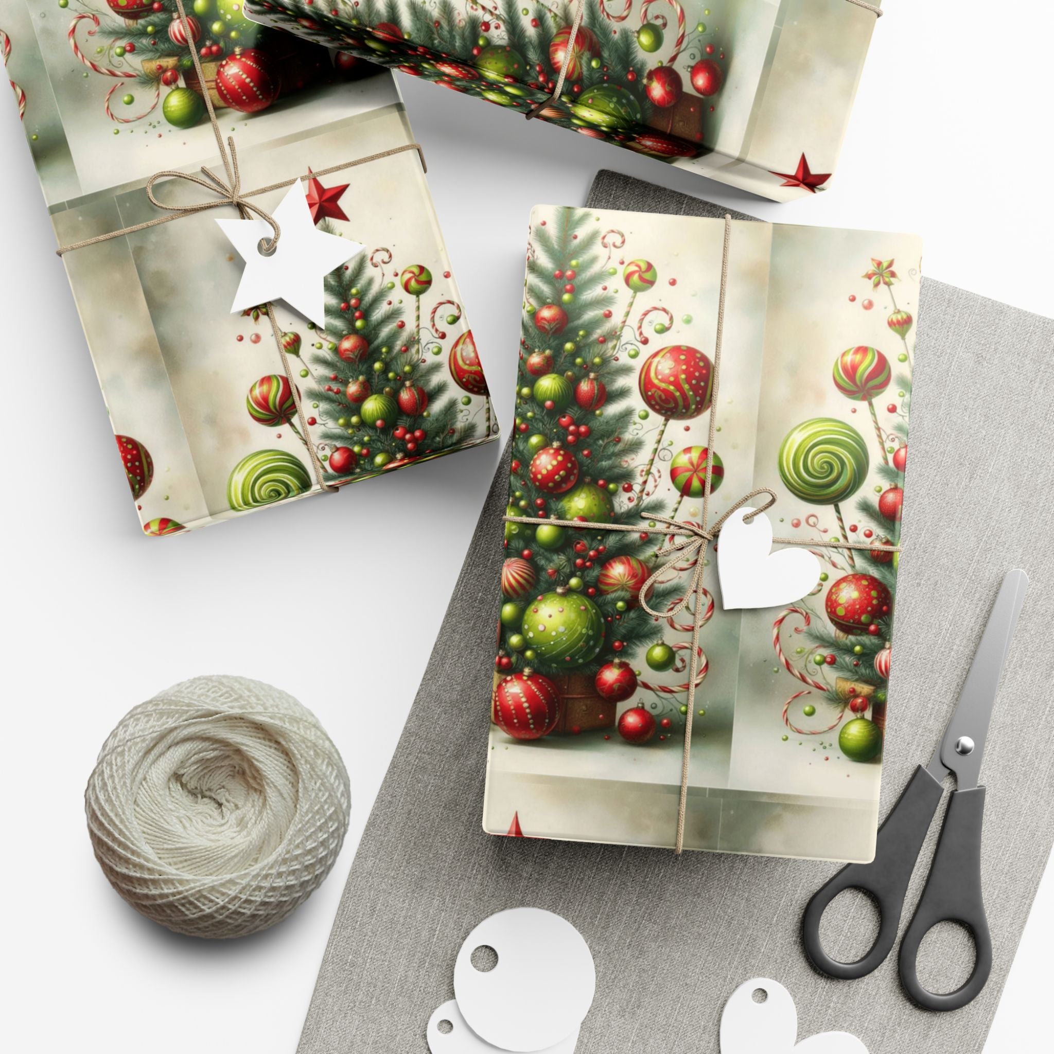 Christmas Tree Ornament Gift Wrap Paper — Vintage Holiday Wrapping Sheets