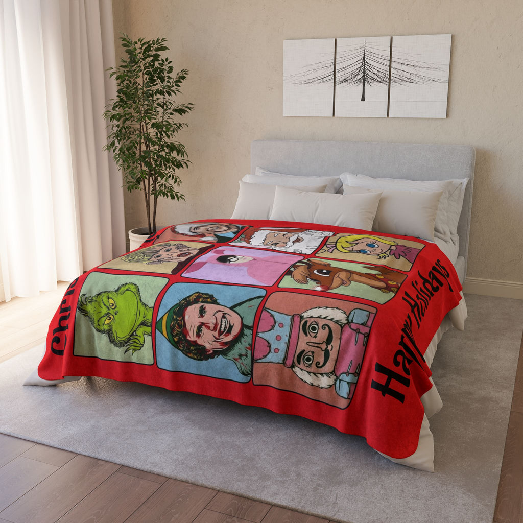 Christmas Legend Fleece Sherpa Blanket Happy Holidays Retro Characters including Benito from Puerto Rico