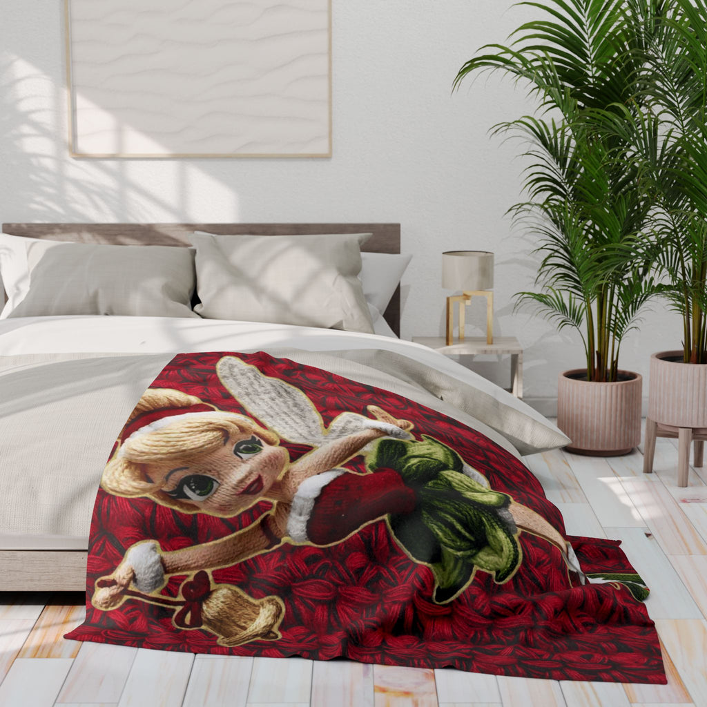Christmas Fairy Fleece Blanket – Vintage Tinker Bell Holiday Throw