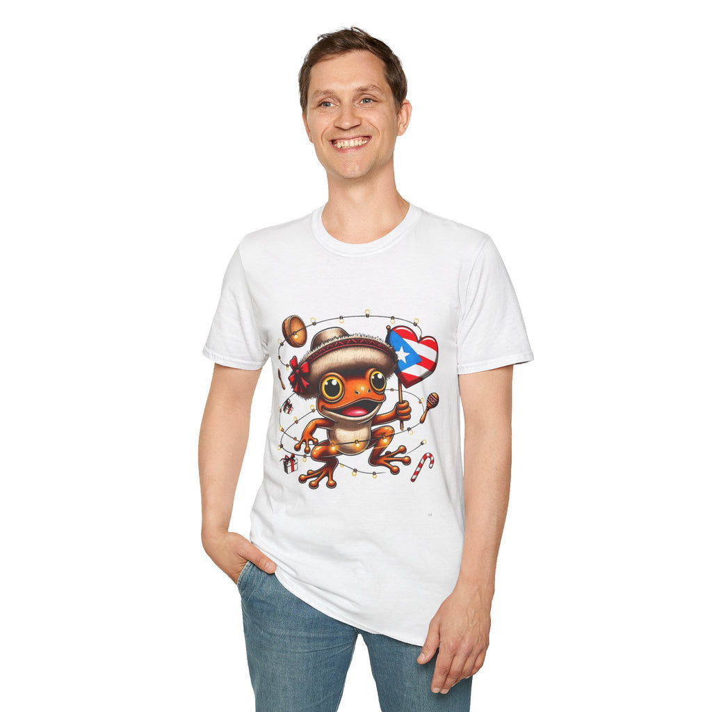 Puerto Rico Frog Holiday T-Shirt  Cute Coquí with Flag Heart (Christmas) Puerto Rico Navidades