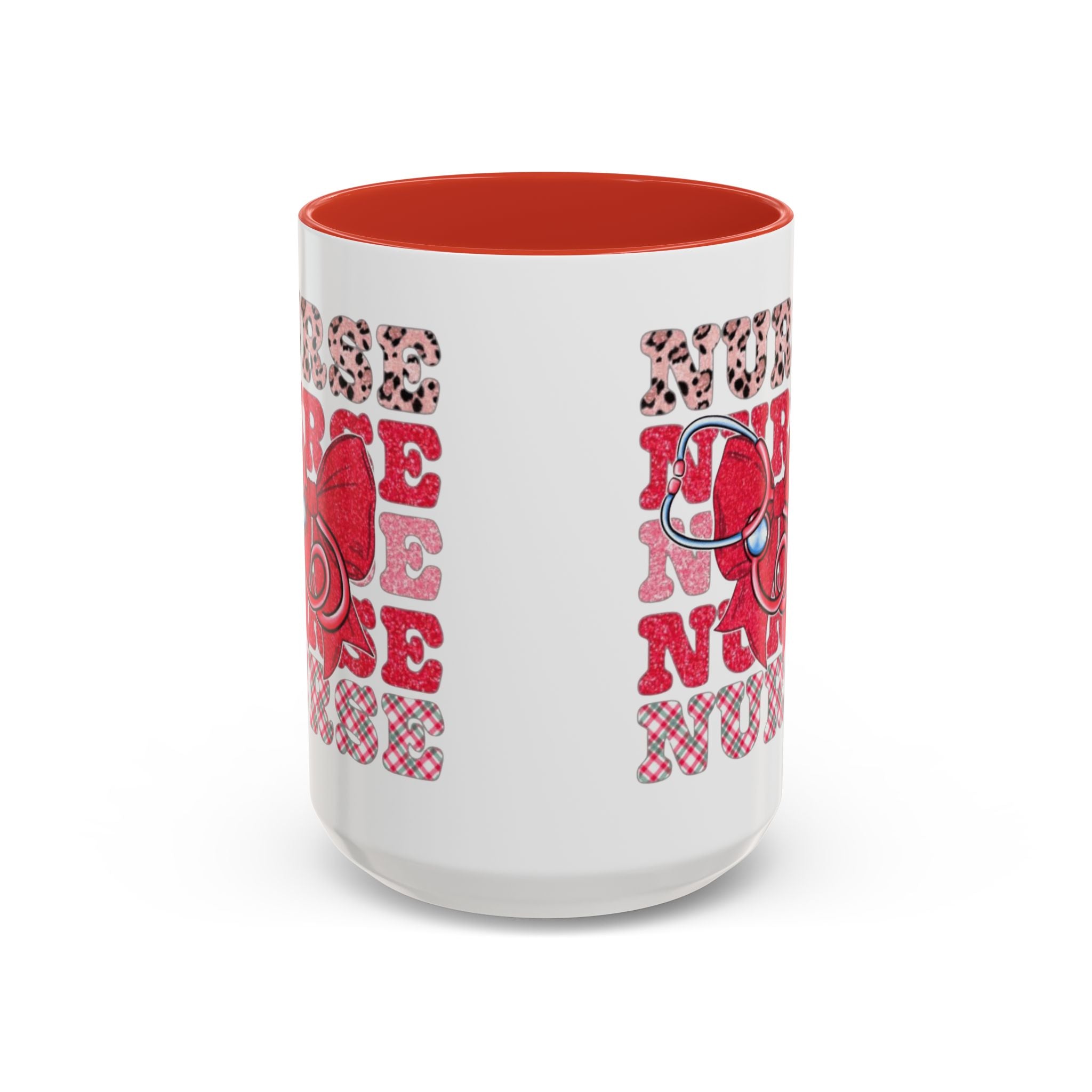 Nurse Stethoscope Bow Accent Coffee Mug — Cute Leopard & Plaid Healthcare Gift (11/15oz) Medical Christmas Mug