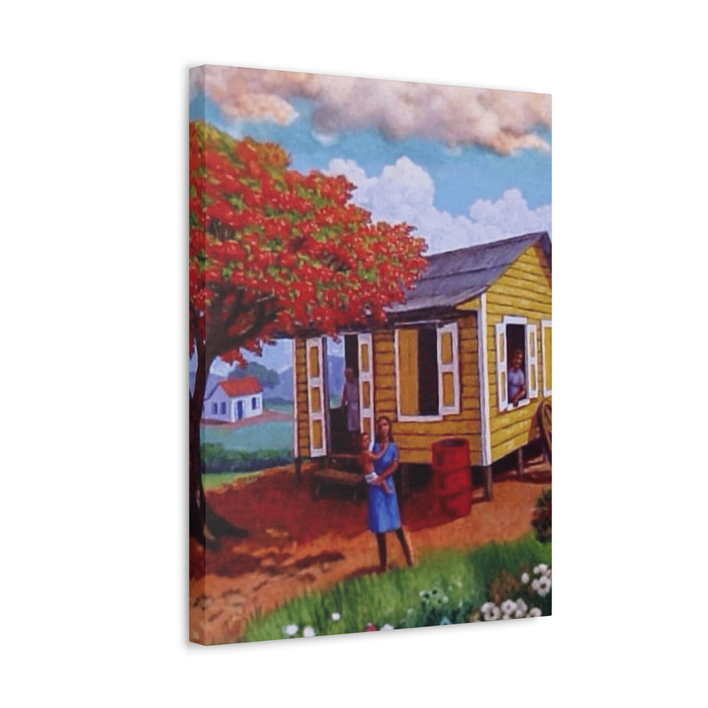 The Soul of Puerto RicoCaribbean Cottage Stretched Canvas  Tropical Village Scene Wall Art