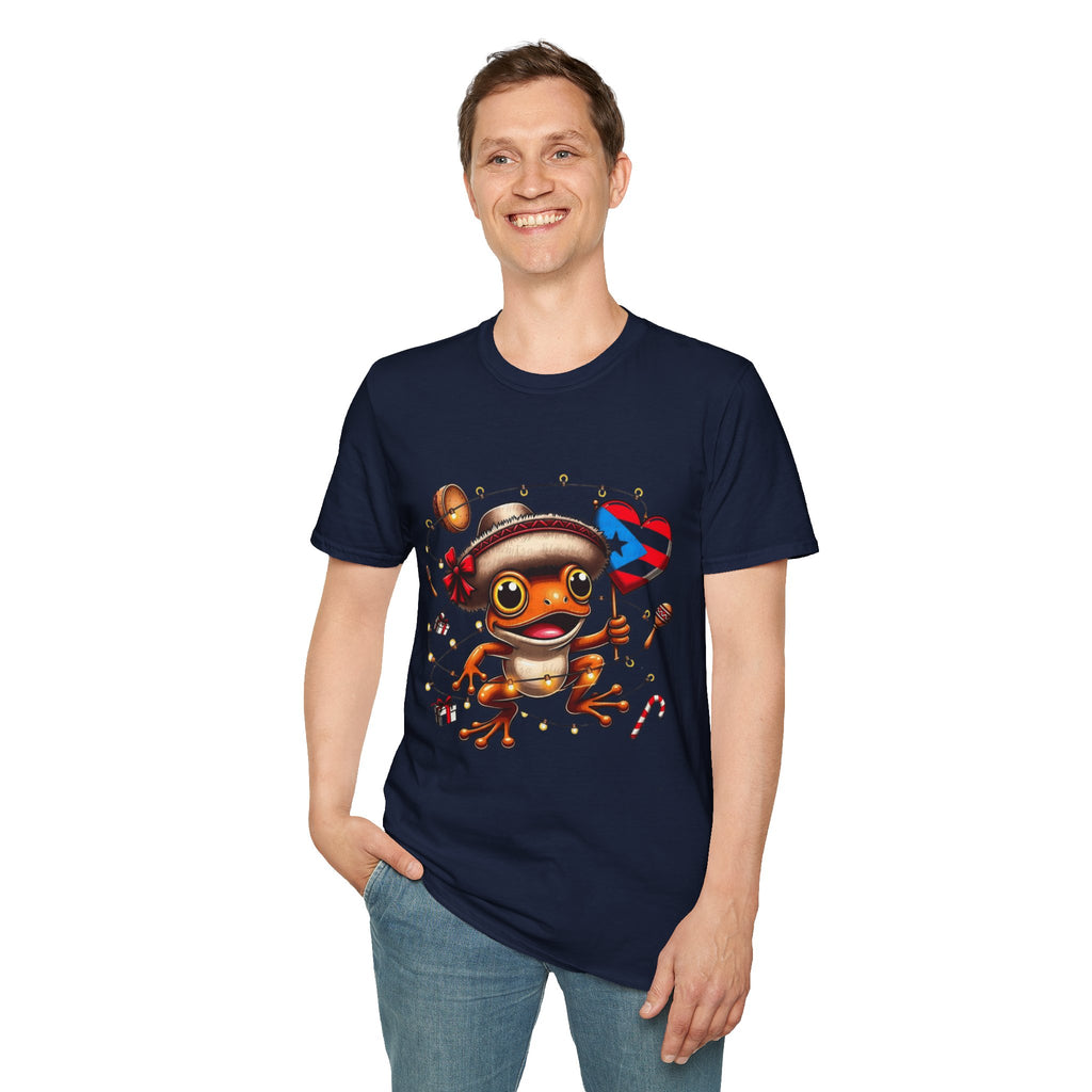 Puerto Rico Frog Holiday T-Shirt  Cute Coquí with Flag Heart (Christmas) Puerto Rico Navidades