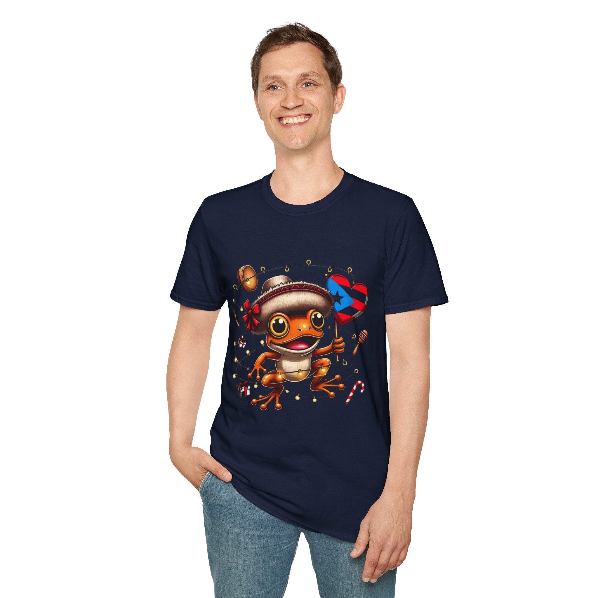 Puerto Rico Frog Holiday T-Shirt  Cute Coquí with Flag Heart (Christmas) Puerto Rico Navidades