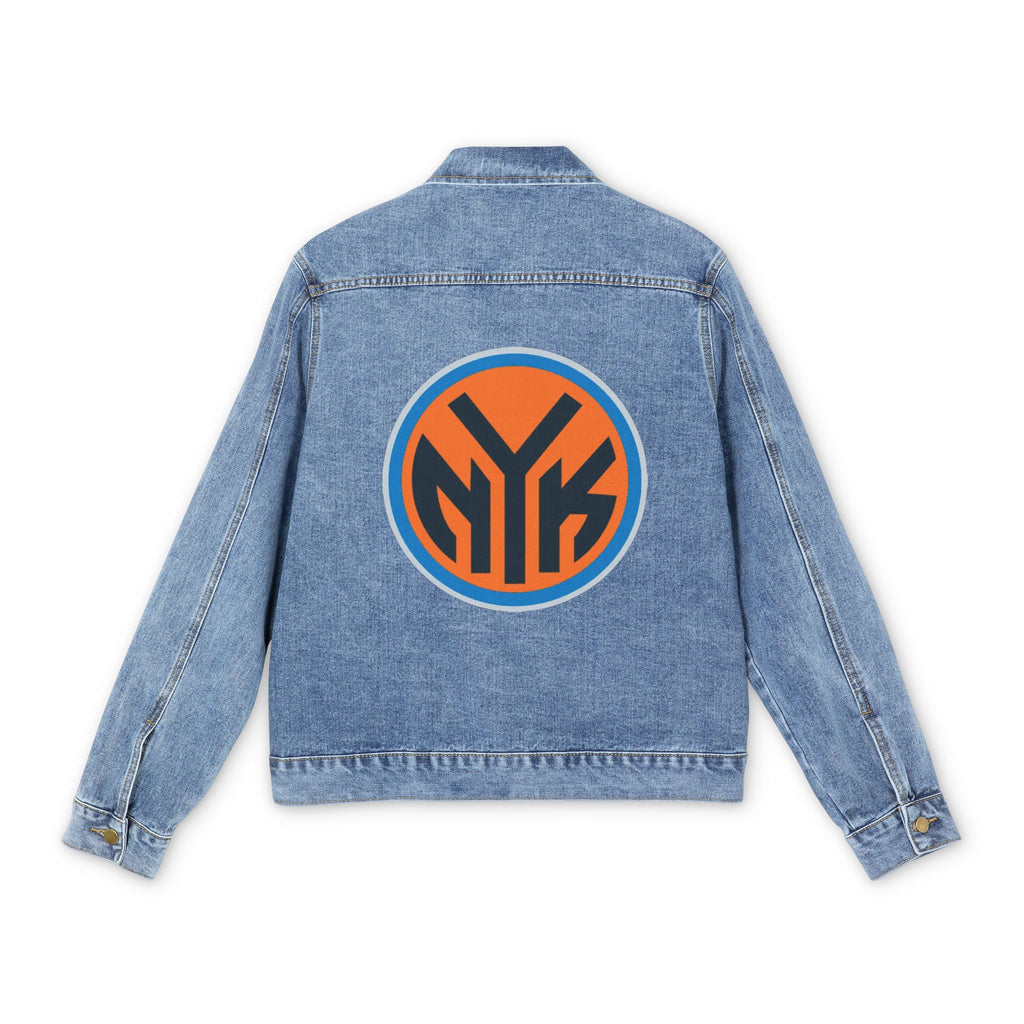 Denim Jacket with Bold NYK Basketball— Men's Retro Sports Jean Jacket