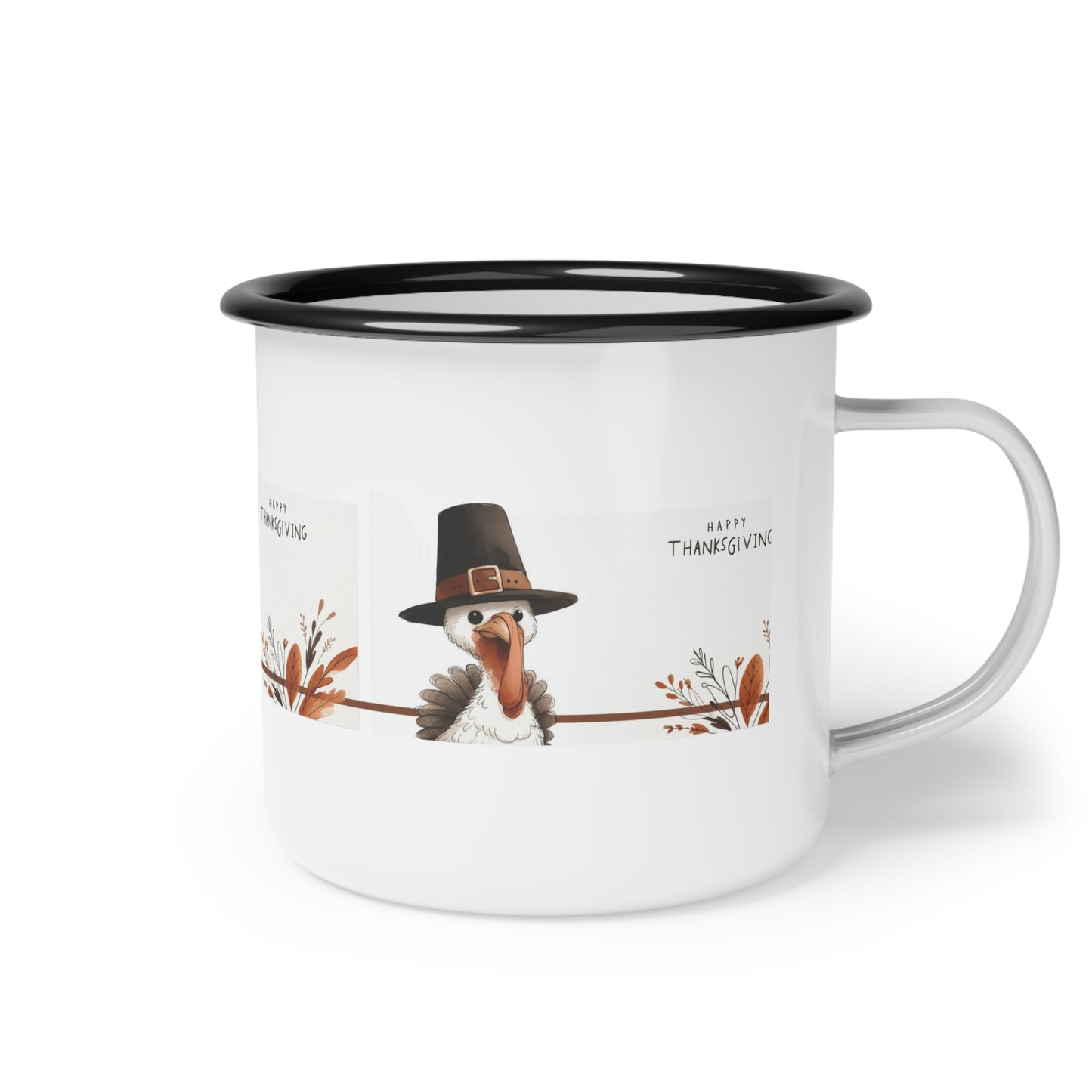Thanksgiving Enamel Camp Cup with Turkeys Cozy Fall Mug