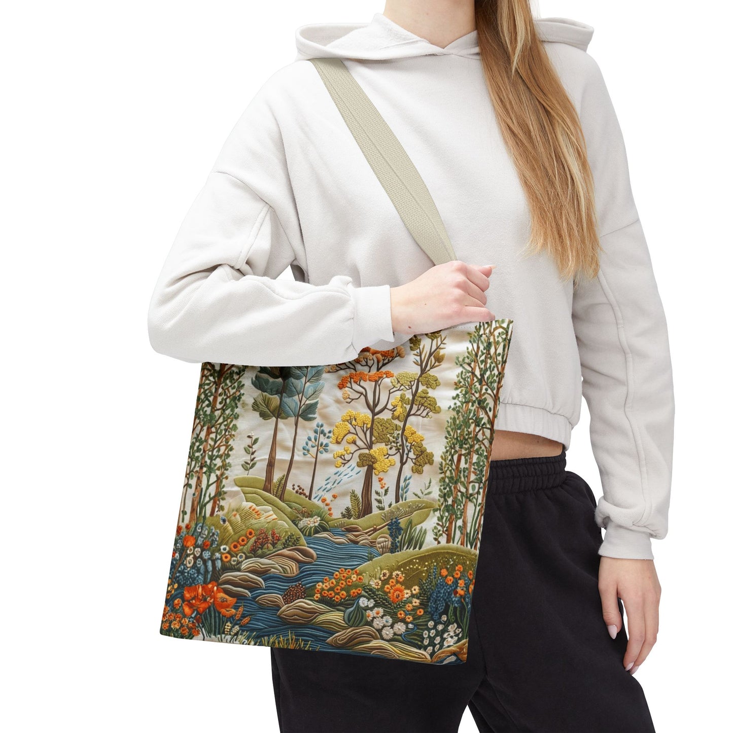 Scenic Meadow Tote Crochet-Decorated Tote Bags