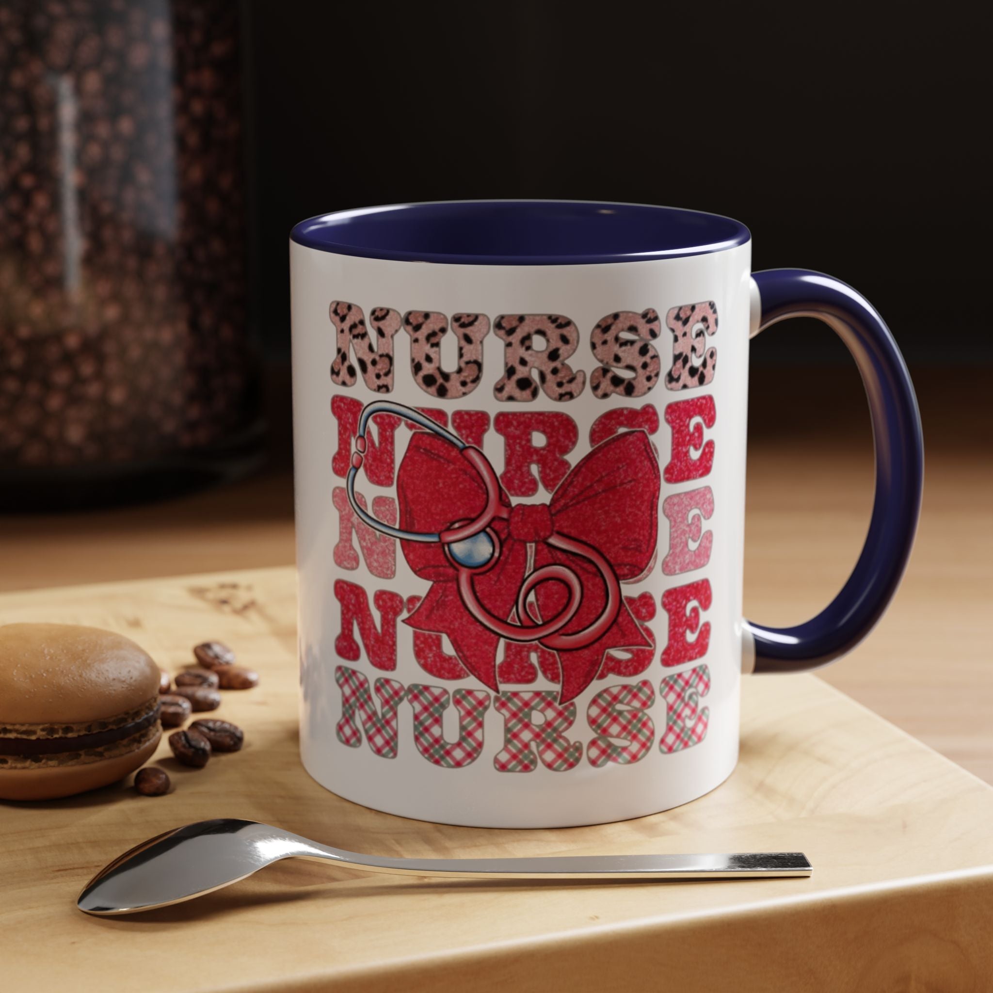 Nurse Stethoscope Bow Accent Coffee Mug — Cute Leopard & Plaid Healthcare Gift (11/15oz) Medical Christmas Mug