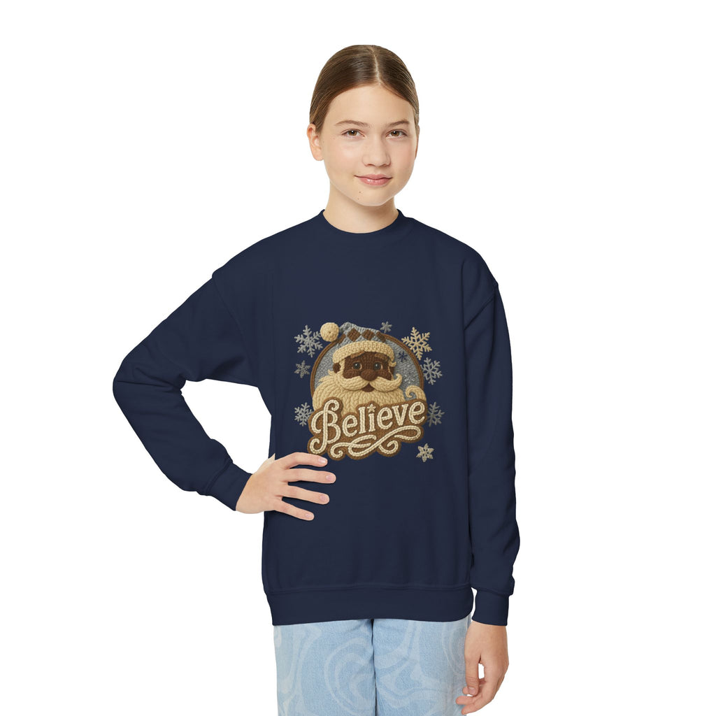 Youth Sweatshirt  'Believe' Cozy Sloth Holiday Crewneck