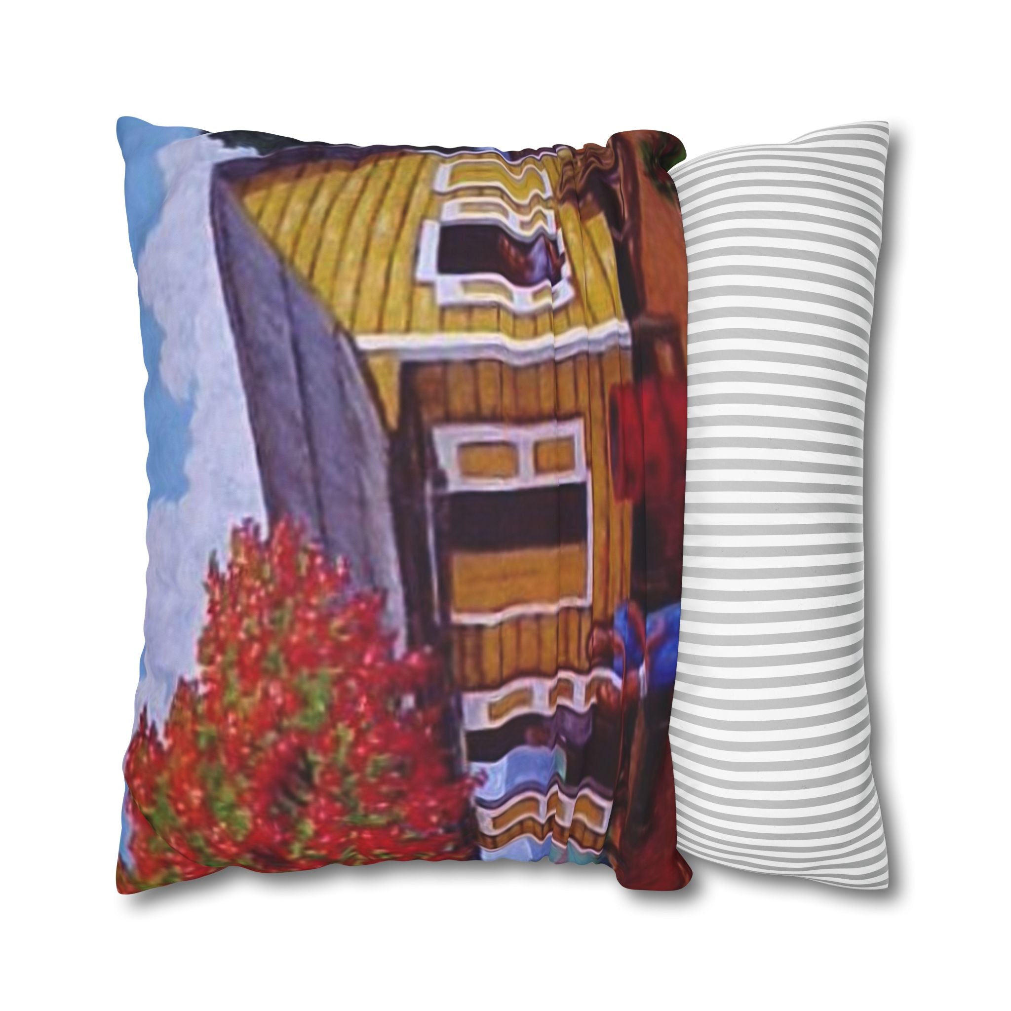 Puerto Rico Culture Pillow Cozy Cottage Canvas Pillow  Yellow House Decorative Throw Pillowcase