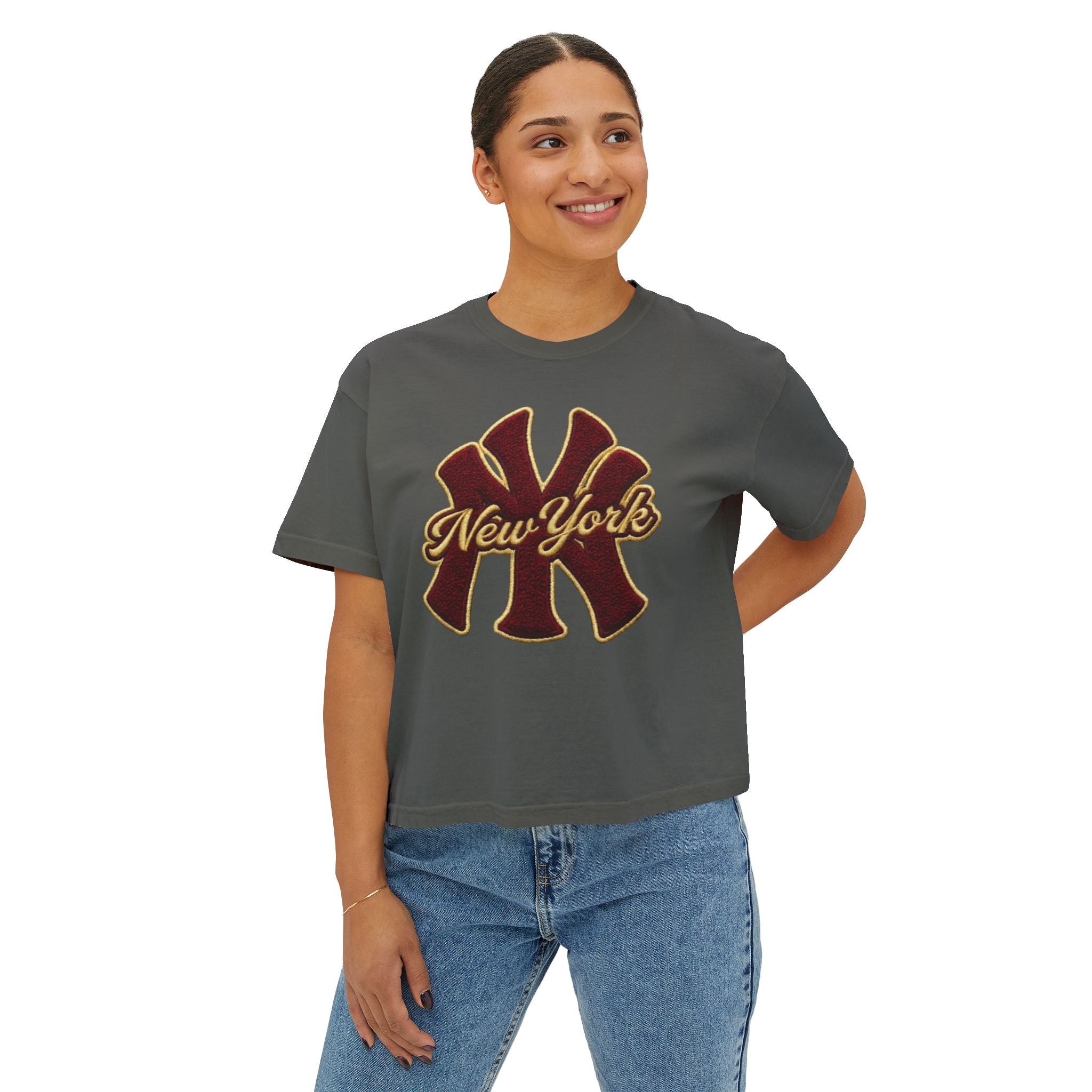 New York Script Logo Women's Boxy Tee – Vintage City Graphic T-Shirt