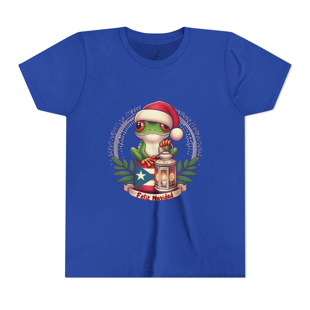 Kids Tee Cute Frog with Puerto Rican Flag & Lantern (Feliz Navidad)