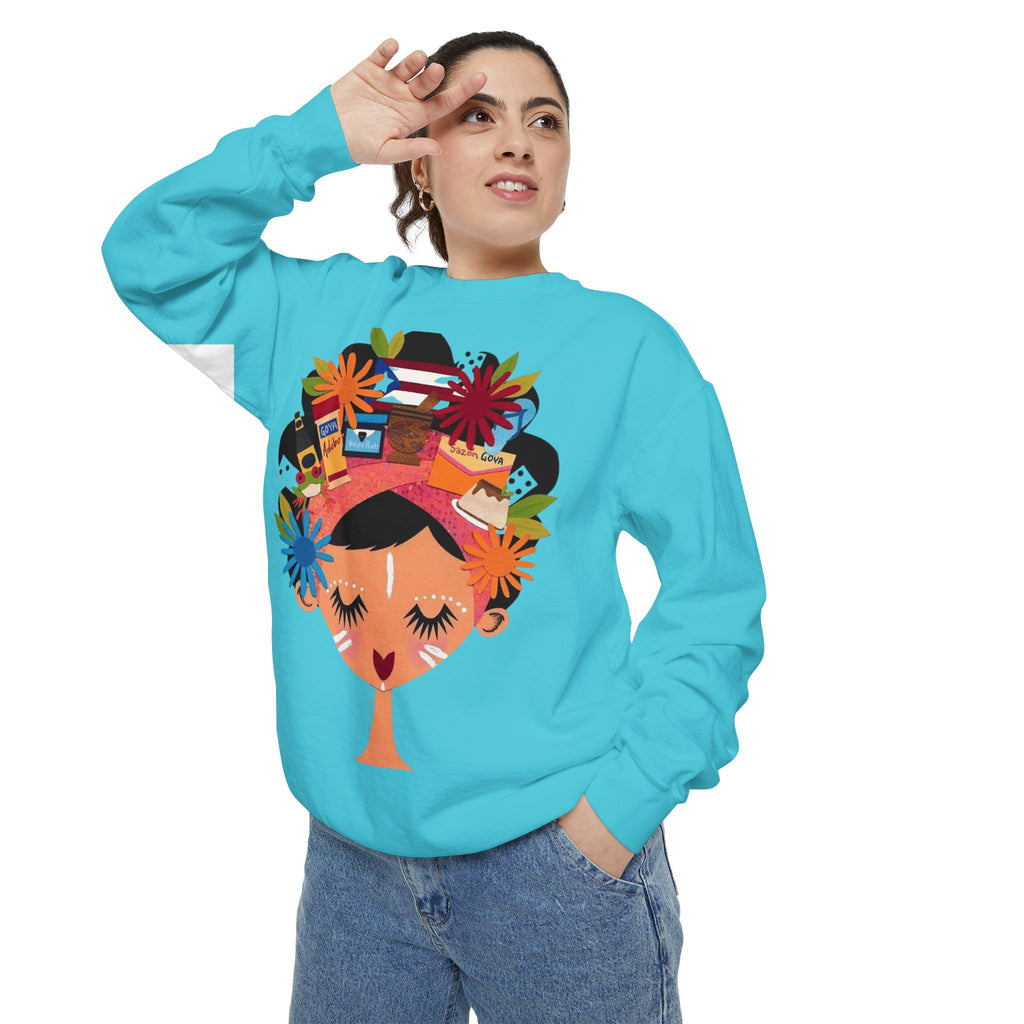 Floral Fiesta Sweatshirt — Colorful Tropical Woman Graphic Puerto Rico Navidades