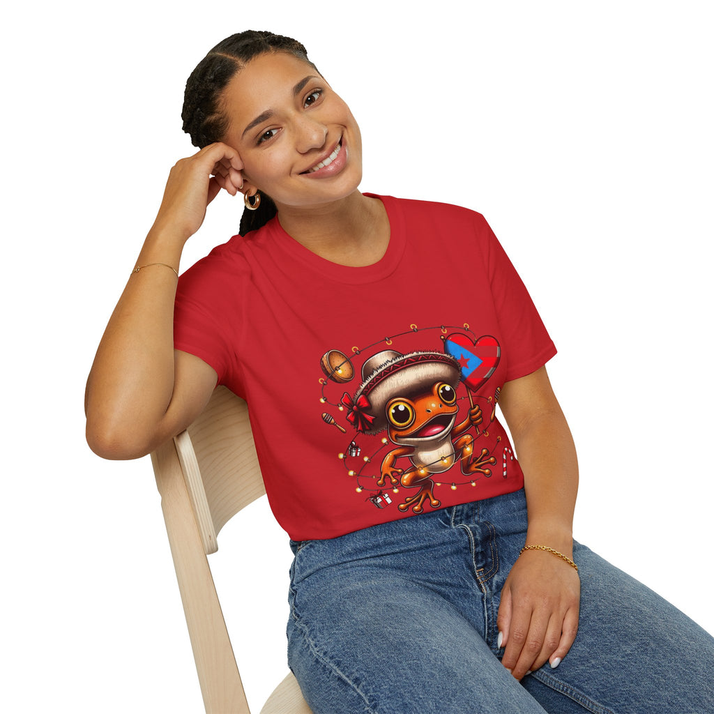 Puerto Rico Frog Holiday T-Shirt  Cute Coquí with Flag Heart (Christmas) Puerto Rico Navidades