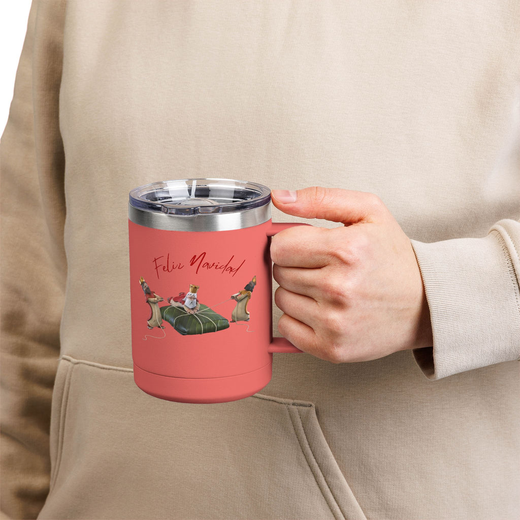 3 KINGS Holiday Travel Tumbler — 'Feliz Navidad' Dachshund Santa Design Coffee Cup for Fun Celebrations