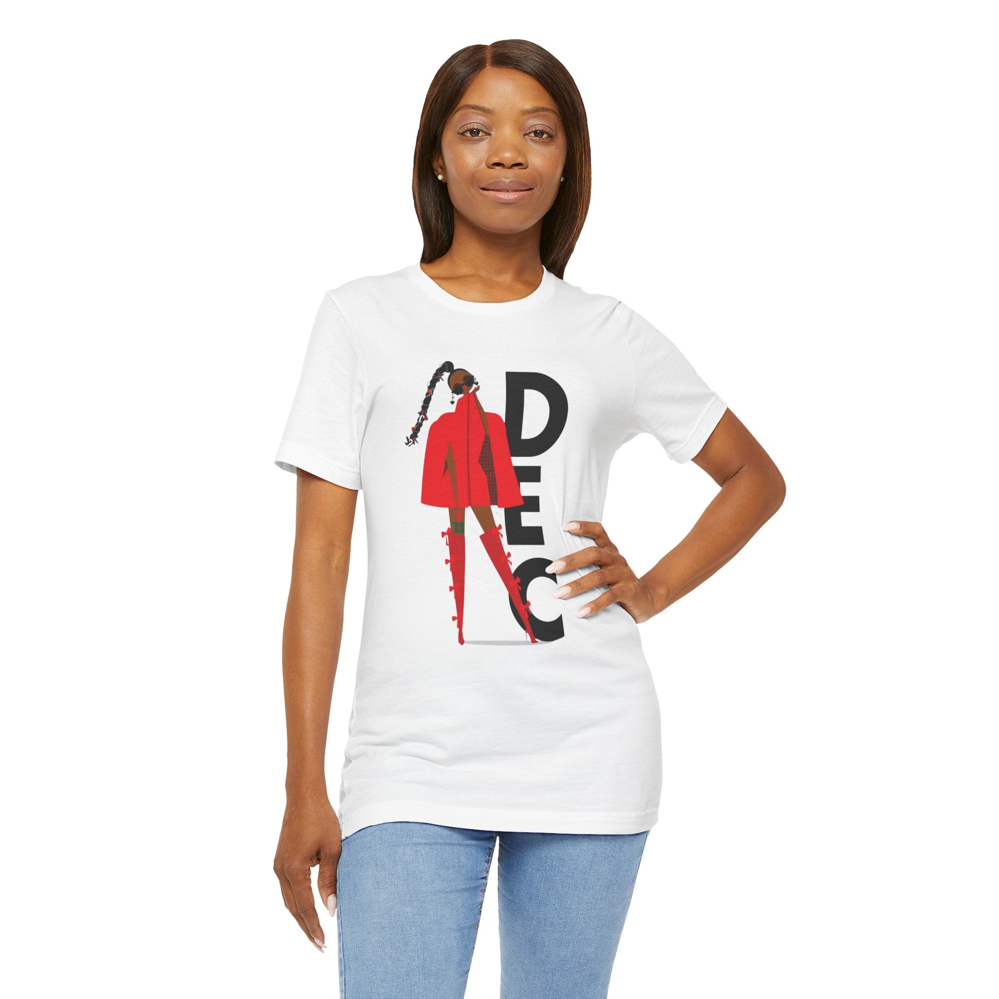 December Fashion Tee  Red Coat Model Graphic Shirt