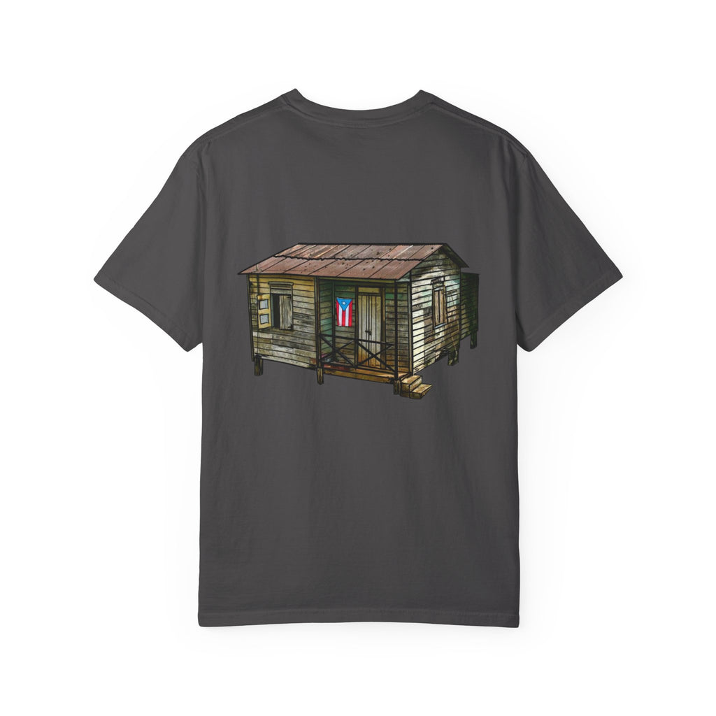 Puerto Rican Batey Cabin T-Shirt  Three Masks & Rustic House Graphic Tee Puerto Rico Navidades