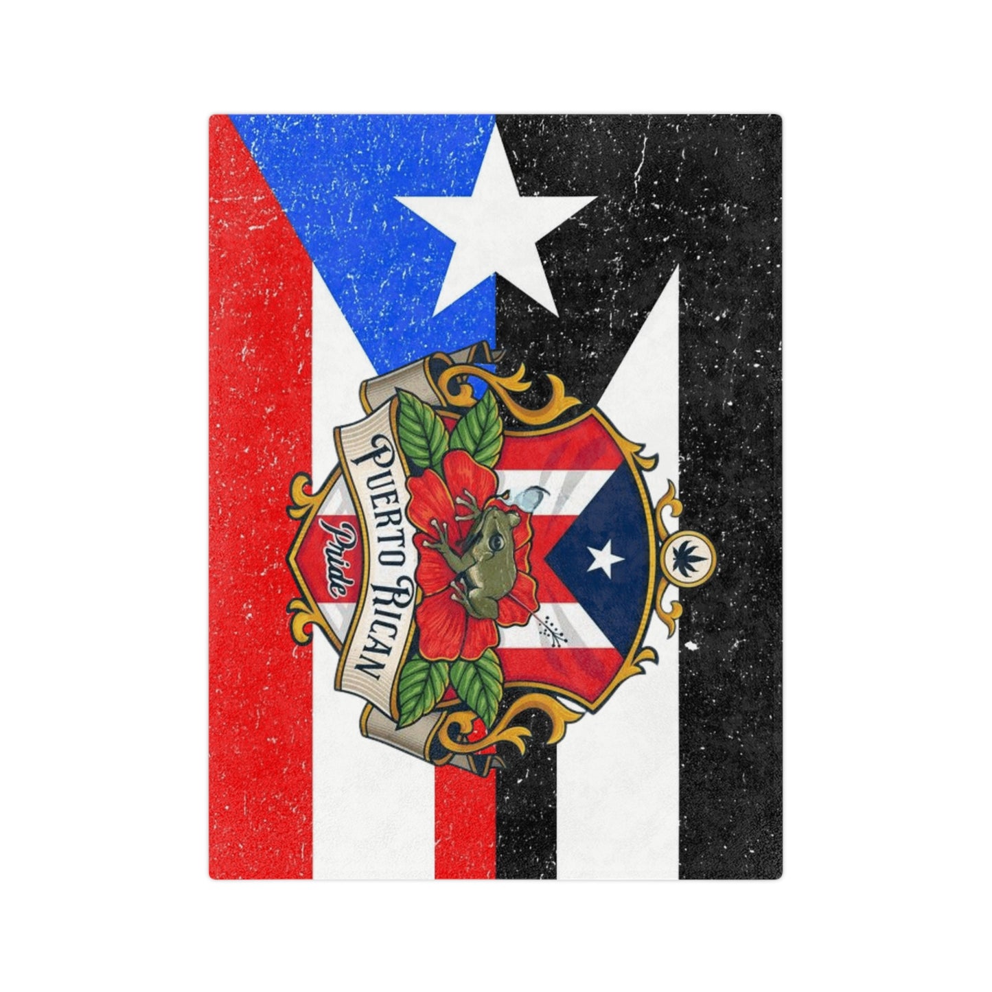 Puerto Rican Flag Velveteen Microfiber Blanket – Vintage Coat of Arms Throw