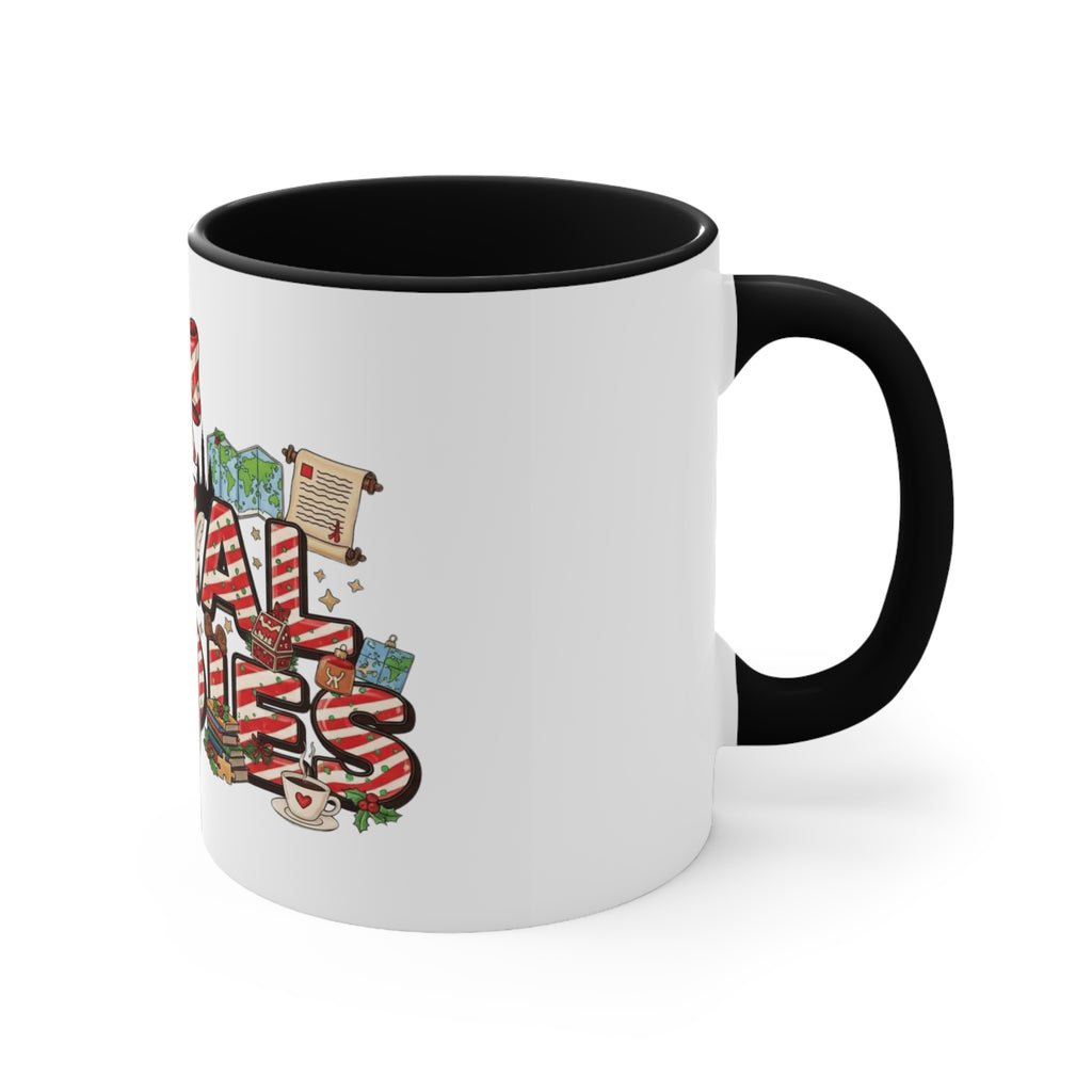 Social Studies Teacher Christmas Mug, Festive Candy-Stripe Holiday Coffee Cup School Staff Christmas Mug Collection,