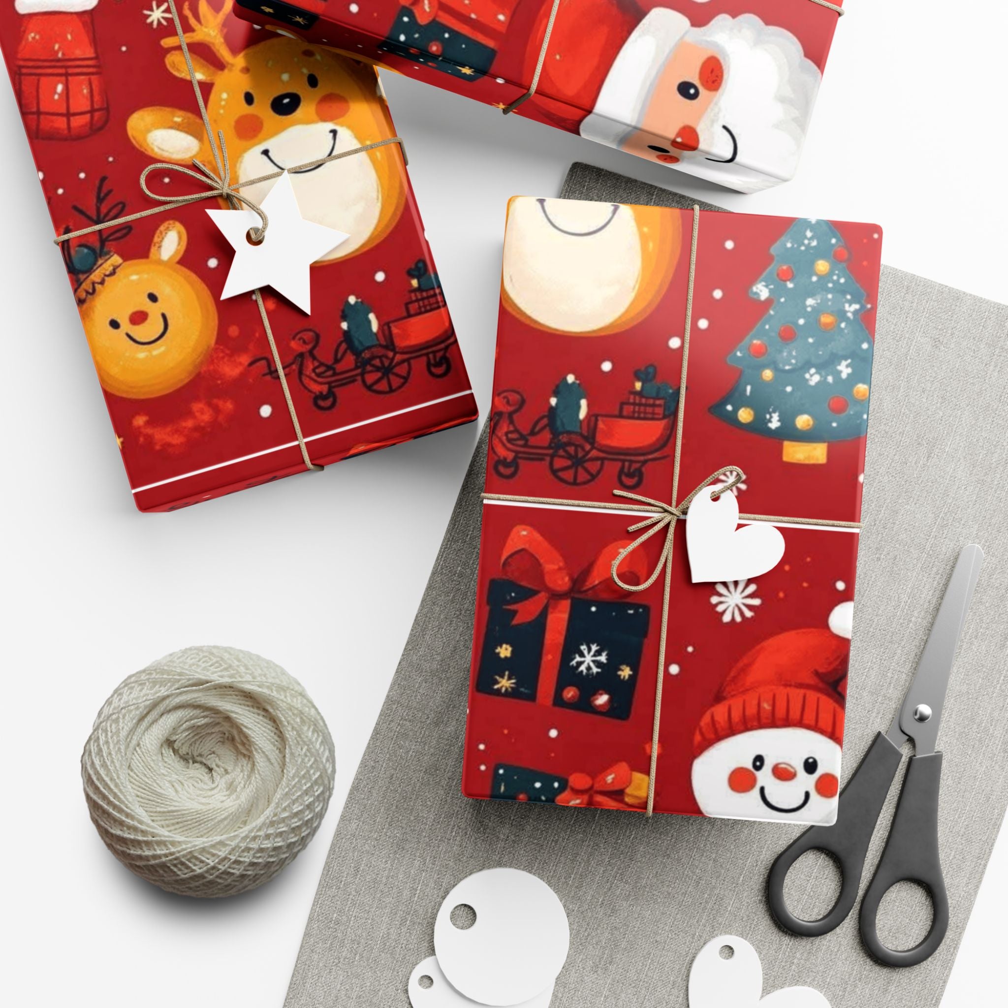 Christmas Wrapping Paper - Santa, Snowman & Reindeer Holiday Gift Wrap Festive Wrapping Paper
