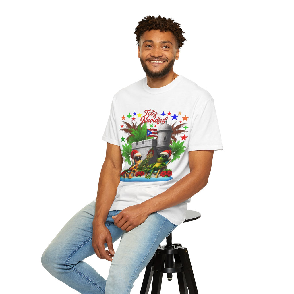 Feliz Navidad Puerto Rico T-Shirt  Castillo & Coquí Holiday Tee Puerto Rico Navidades