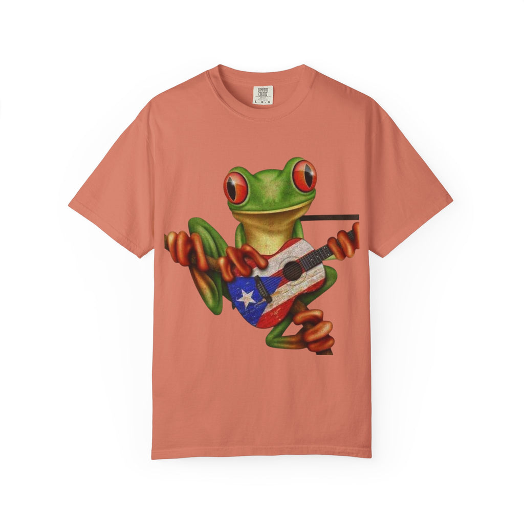 Where Boricua Meets Funky Guitar Frog T-Shirt, , Music Lover Gift, Cool Animal T-Shirt, Summer Style, Lightweight Apparel