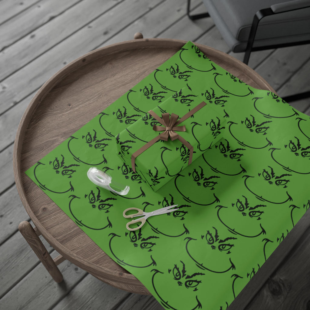 The Grench Wrapping Paper Roll  Green Tribal Swirl Gift Wrap (Holiday & Birthday)
