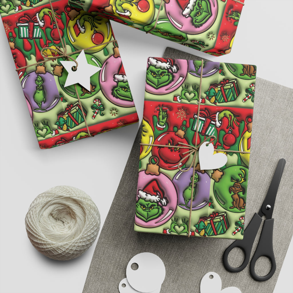 Christmas Grinch Gift Wrap Sheet — Festive Holiday Wrapping Paper Fun & Unique Gift Packaging