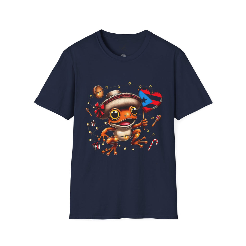 Puerto Rico Frog Holiday T-Shirt  Cute Coquí with Flag Heart (Christmas) Puerto Rico Navidades