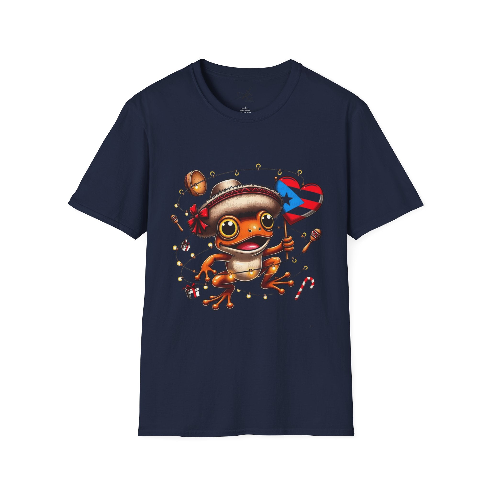 Puerto Rico Frog Holiday T-Shirt  Cute Coquí with Flag Heart (Christmas) Puerto Rico Navidades