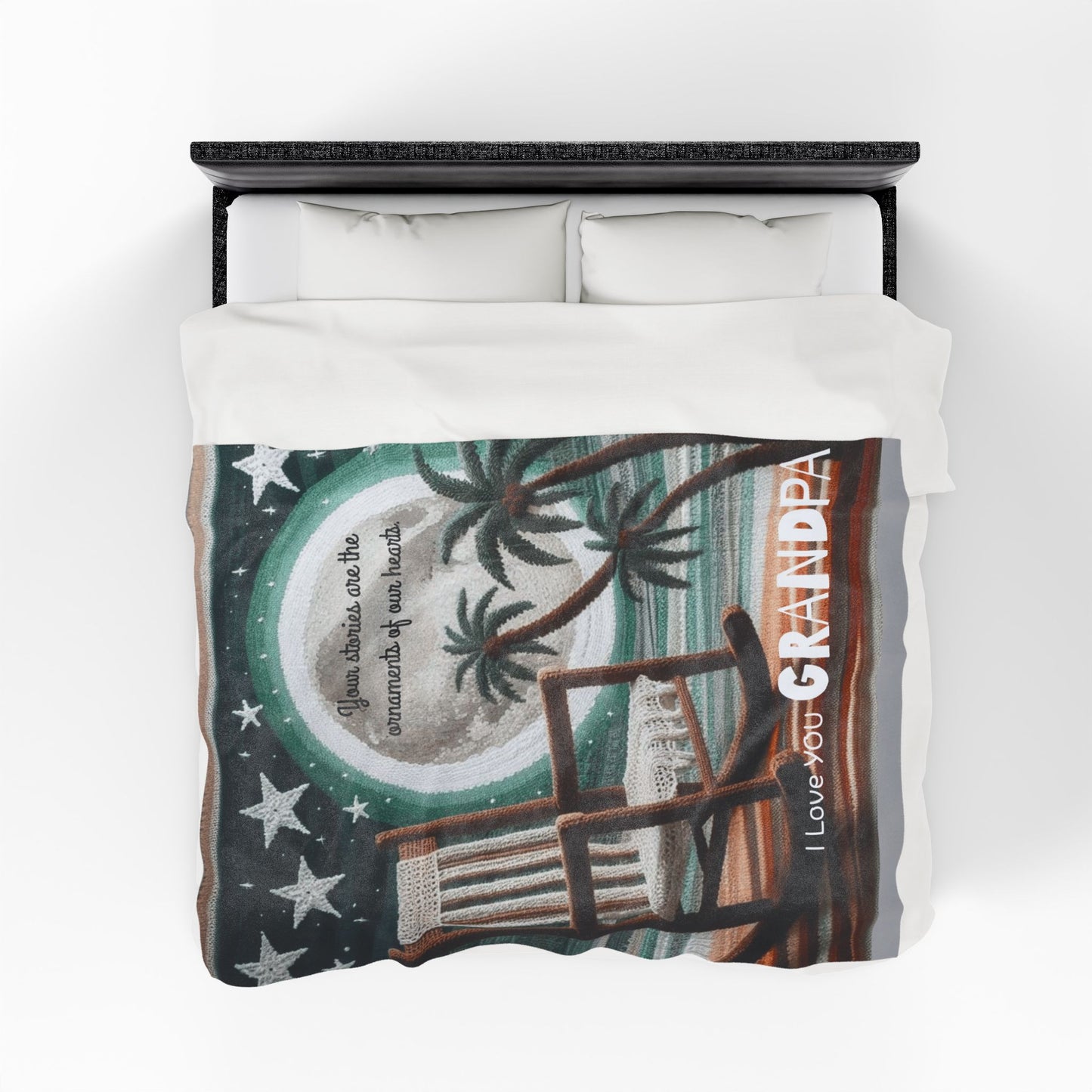 I Love You Grandpa Velveteen Plush Blanket — 'Your stories are the ornaments of our hearts' Rocking Chair Design