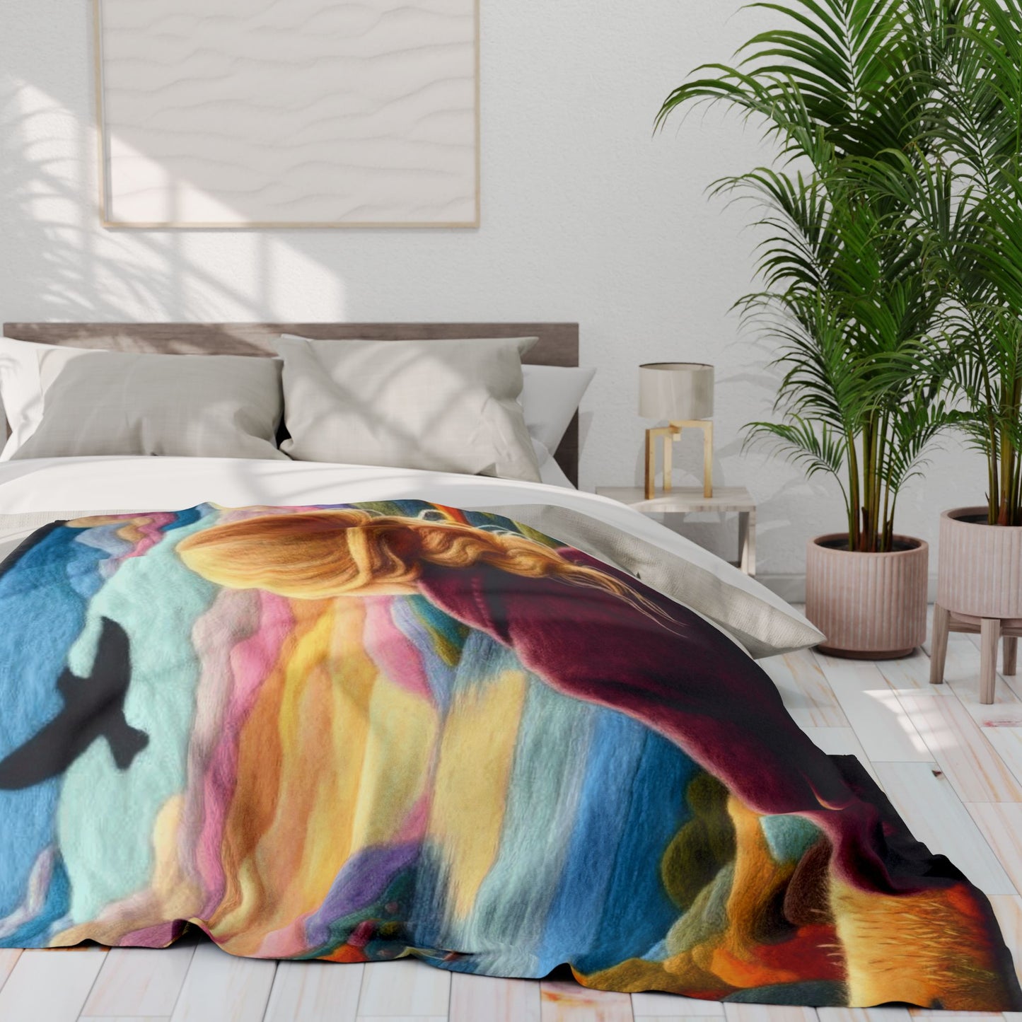 Scenic Girl Fleece Blanket — Cozy Sunset Landscape Throw